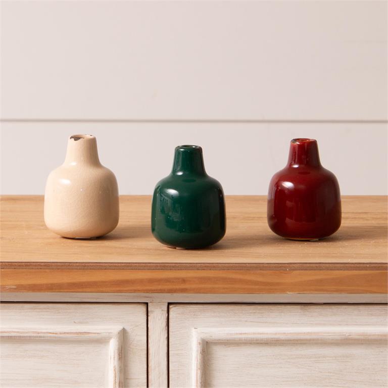 Red, Green, White Mini Bud Vases (S/3)
