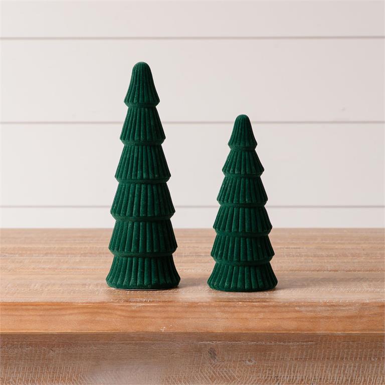 Velvet Flocked Green Trees (S/2)