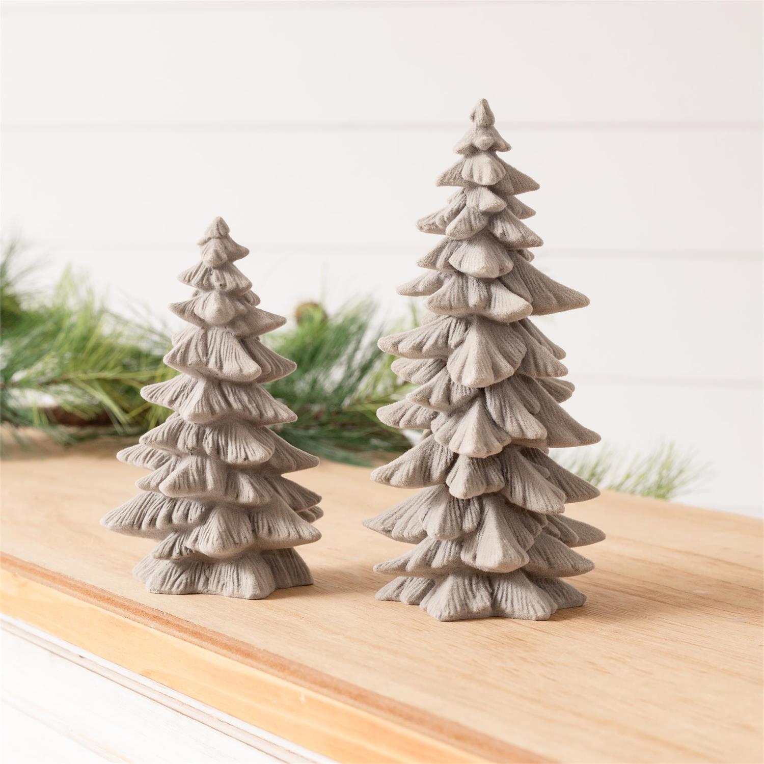 Gray Flocked Christmas Trees (S/2)