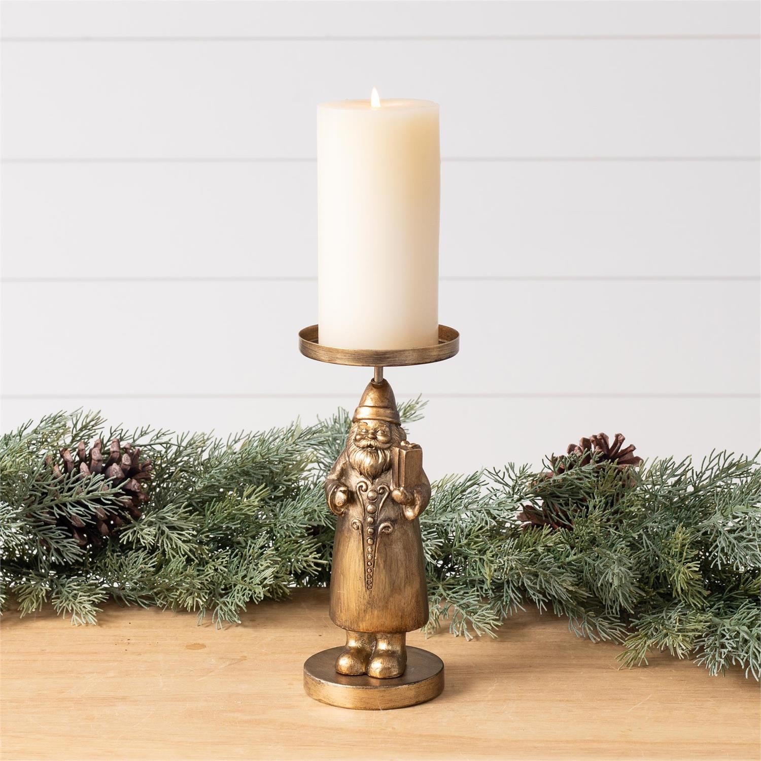 Antique Brass Santa Candle Holder