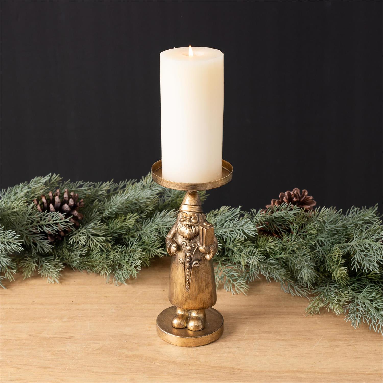 Antique Brass Santa Candle Holder