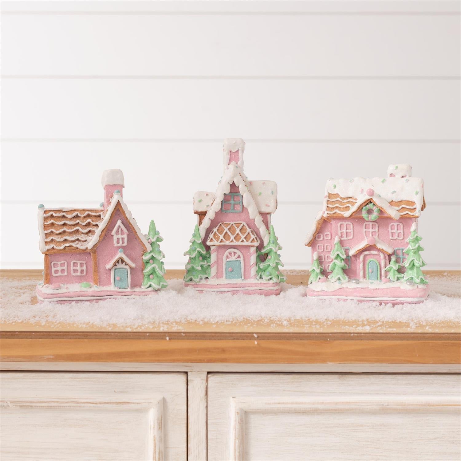 Pink Gingerbread Houses (S/3)