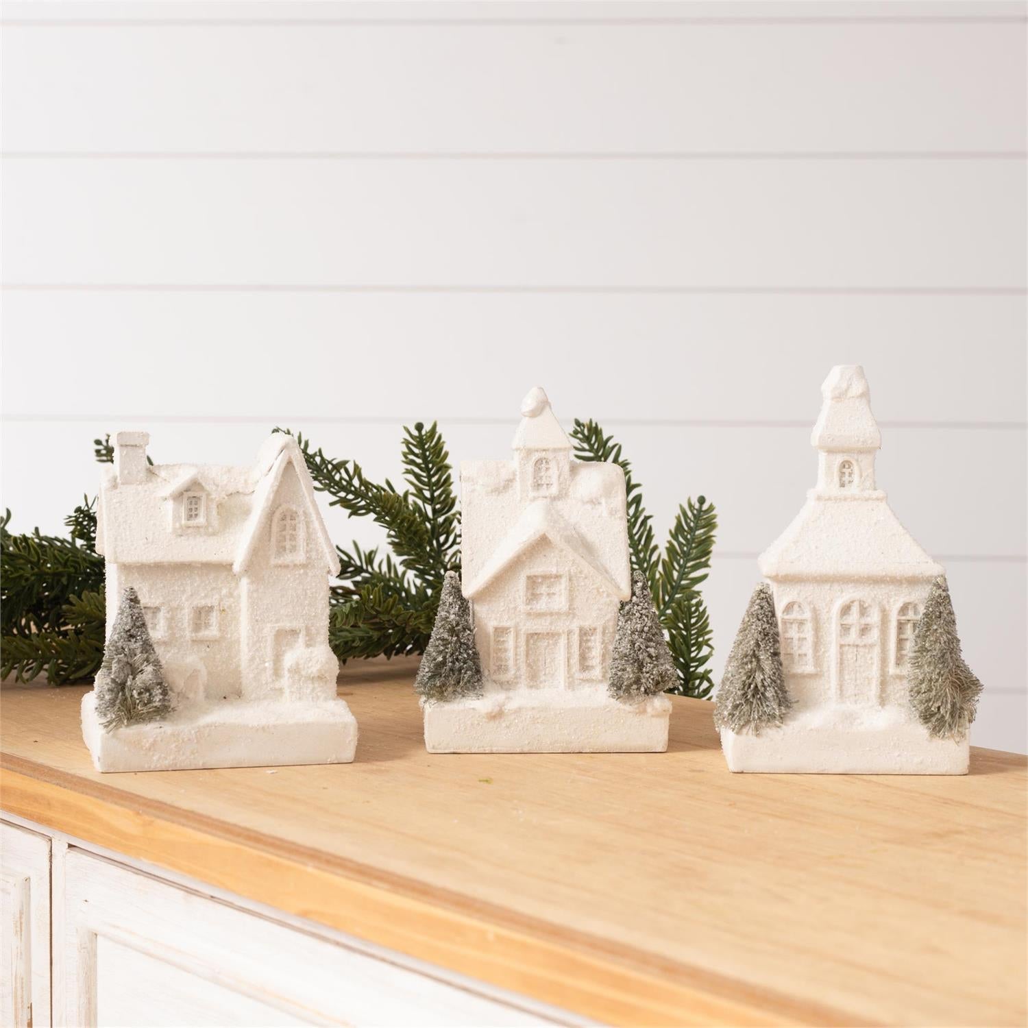 Frosty White Christmas Houses (S/3)