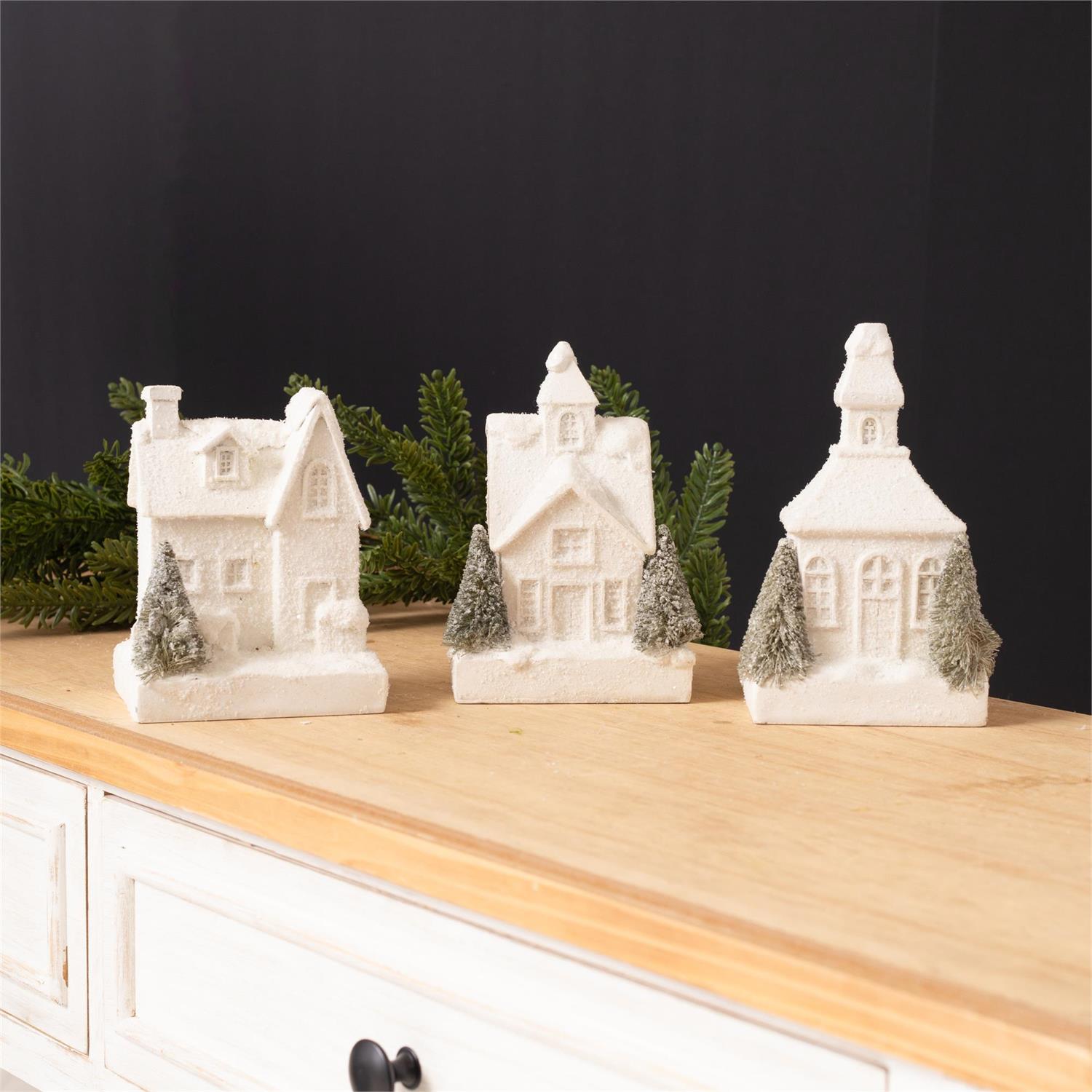Frosty White Christmas Houses (S/3)