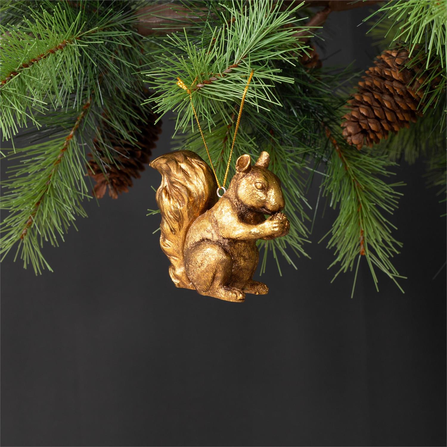 Golden Christmas Squirrel Ornament