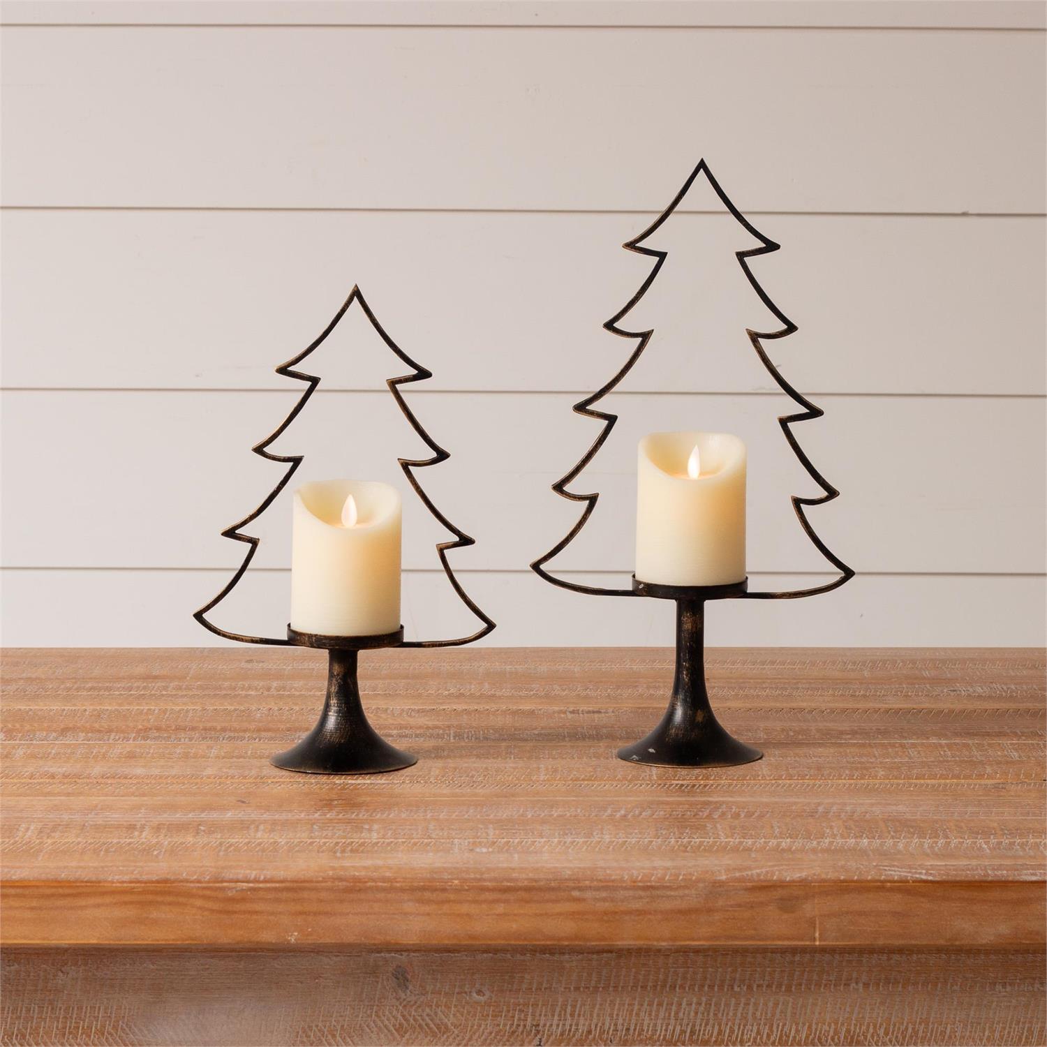 Metal Christmas Tree Silhouette Candle Holders (S/2)