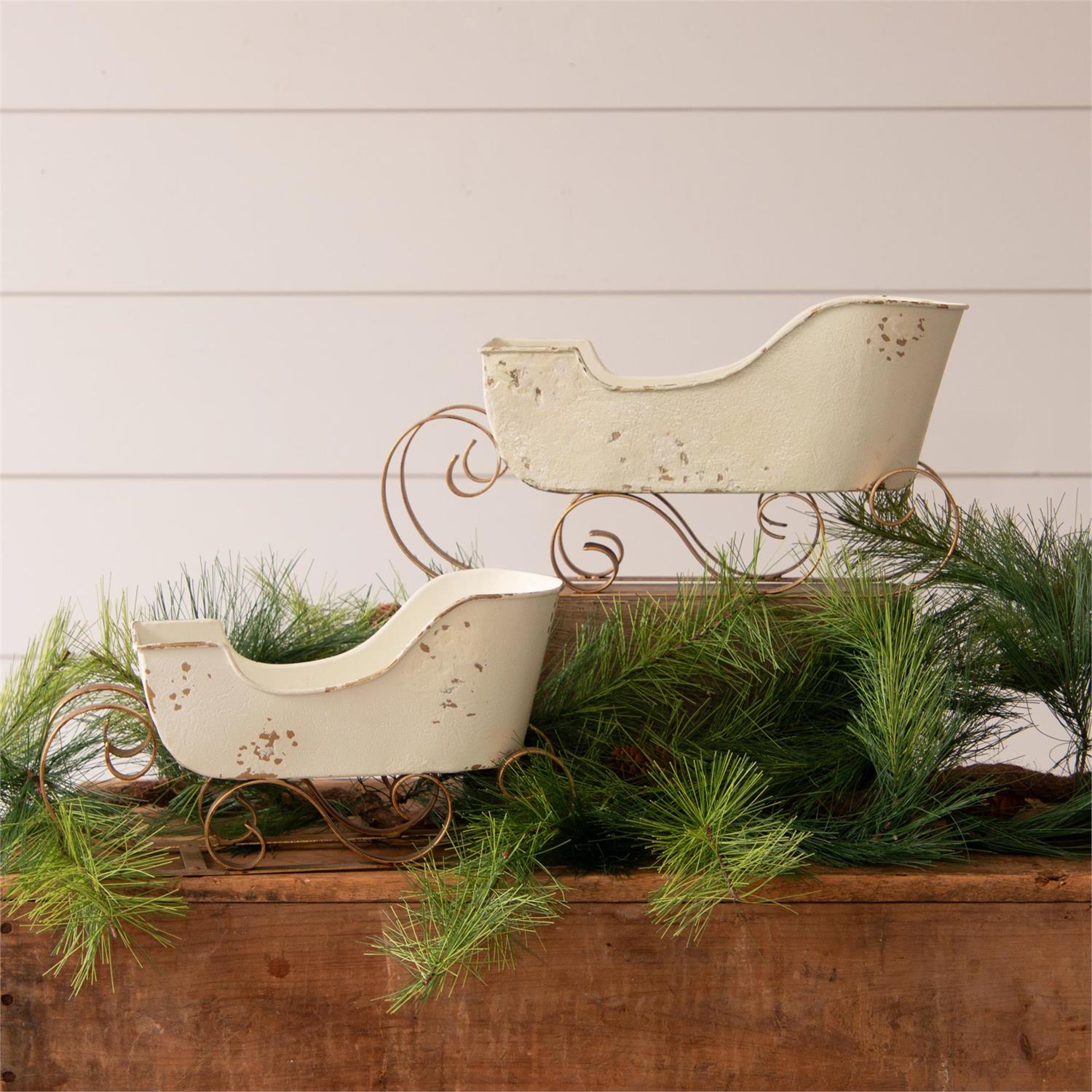 White and Gold Distressed Sleighs (S/2)