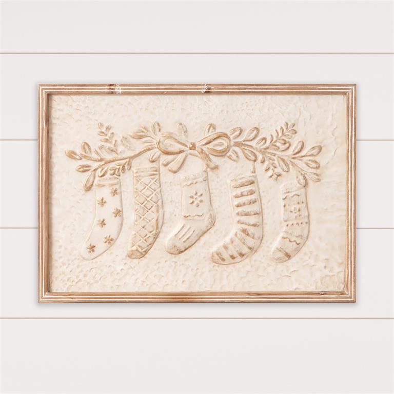 Shabby Chic Embossed Stocking Wall Art