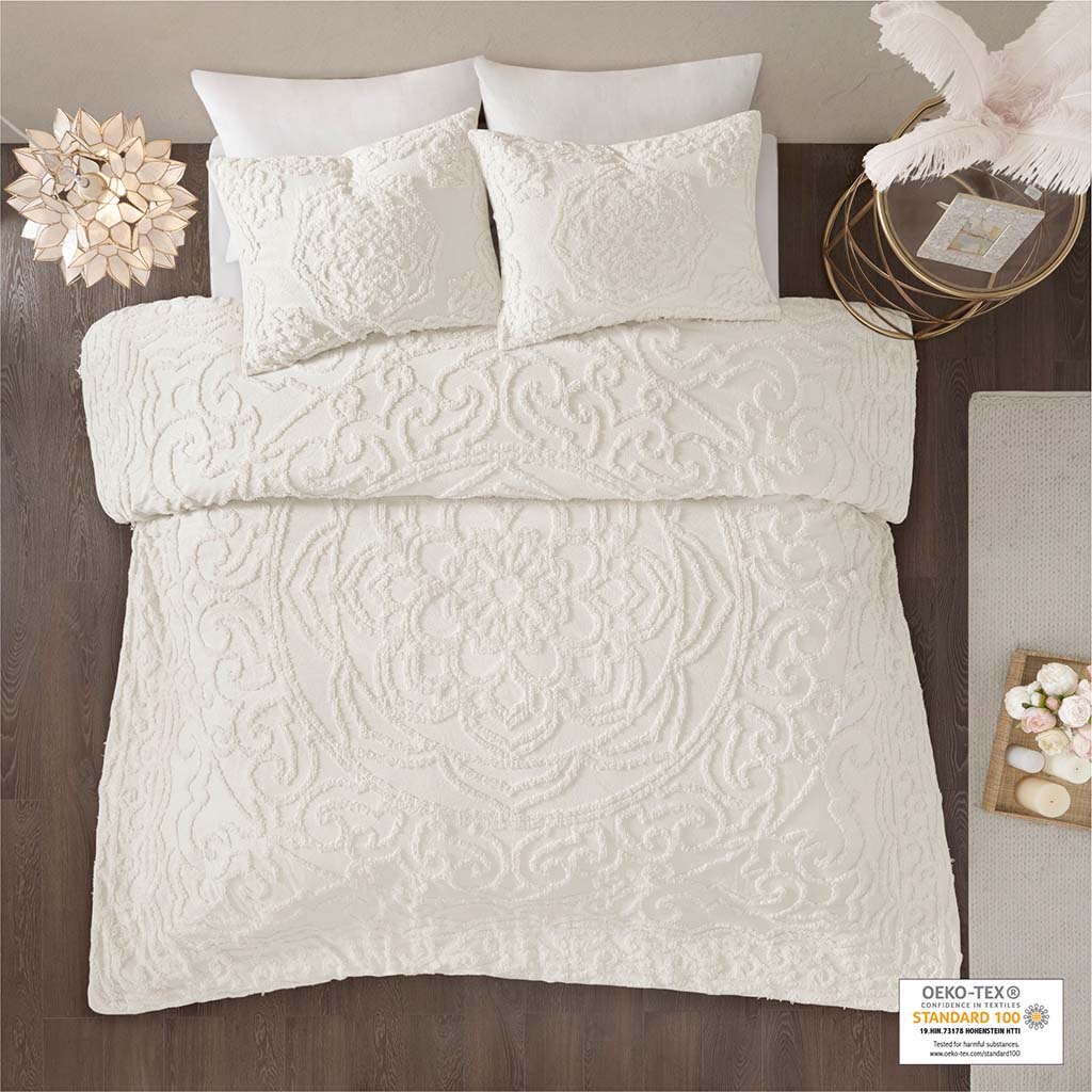 Laetitia 3-Piece Tufted Cotton Chenille Medallion Duvet Cover Set