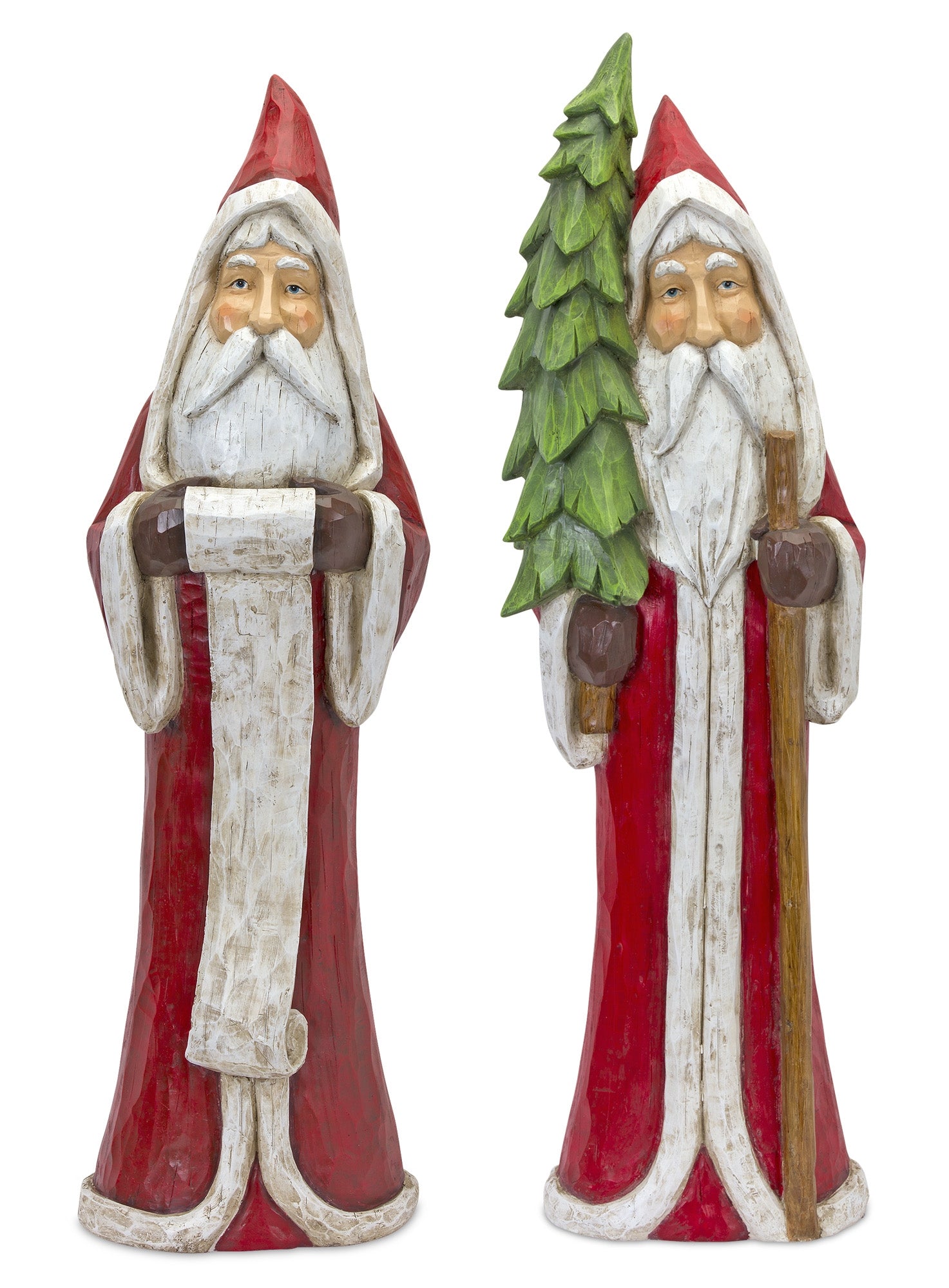 Rustic Hooded Santa with Tree and List (Set of 2)
