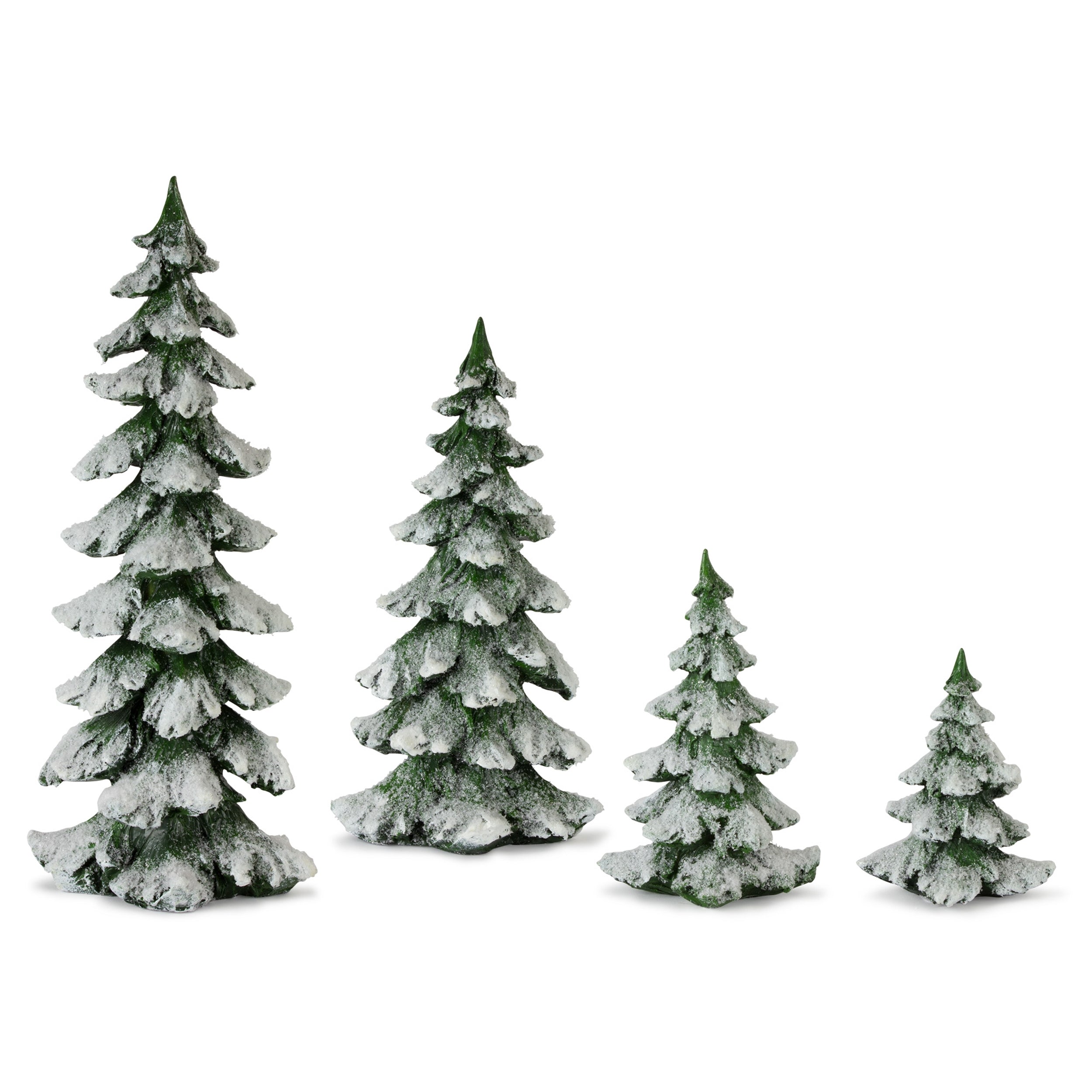 Green Flocked Pine Tree Décor (Set of 4)