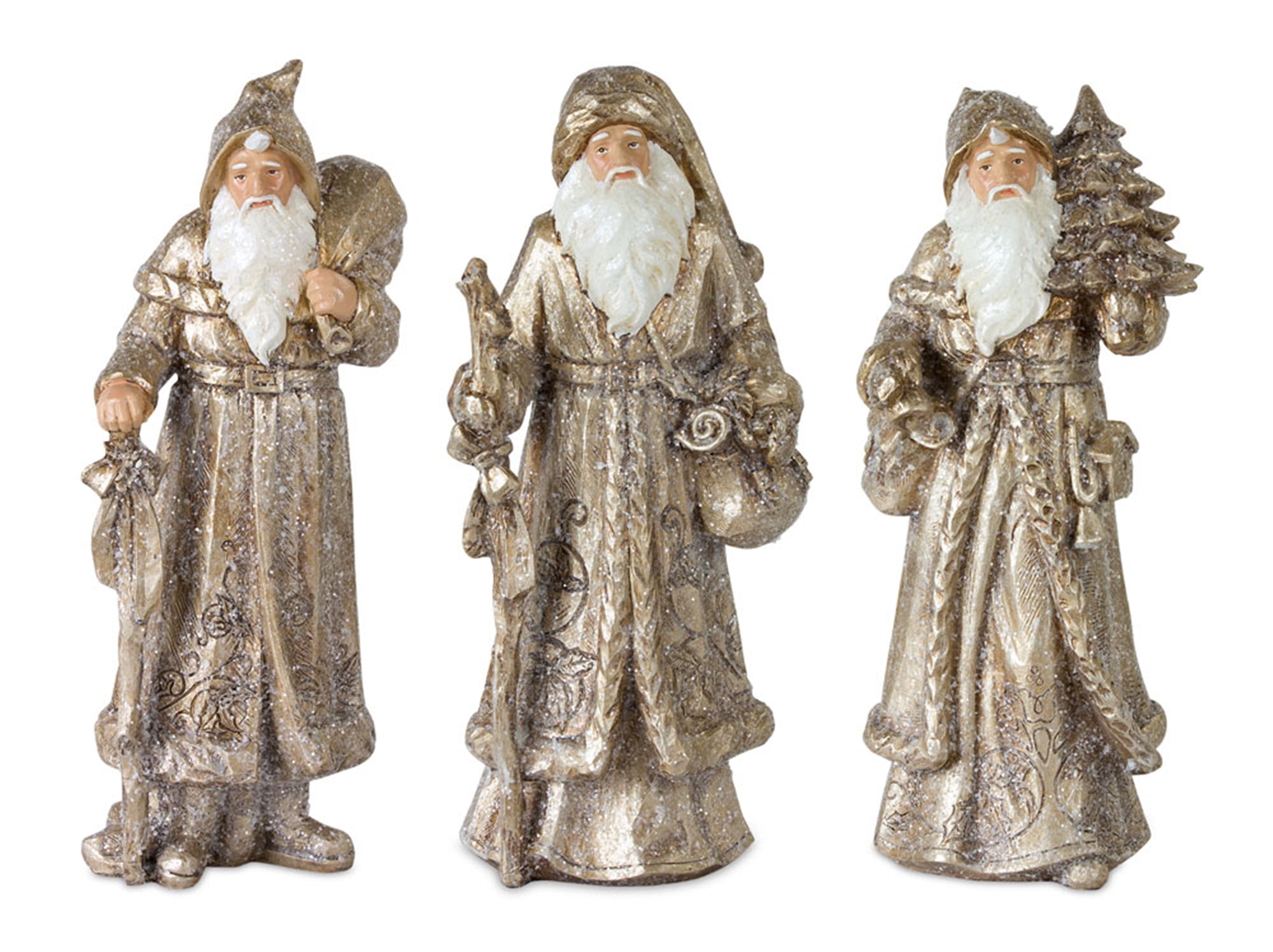Stone Woodland Santa with Gold Finish (Set of 3)