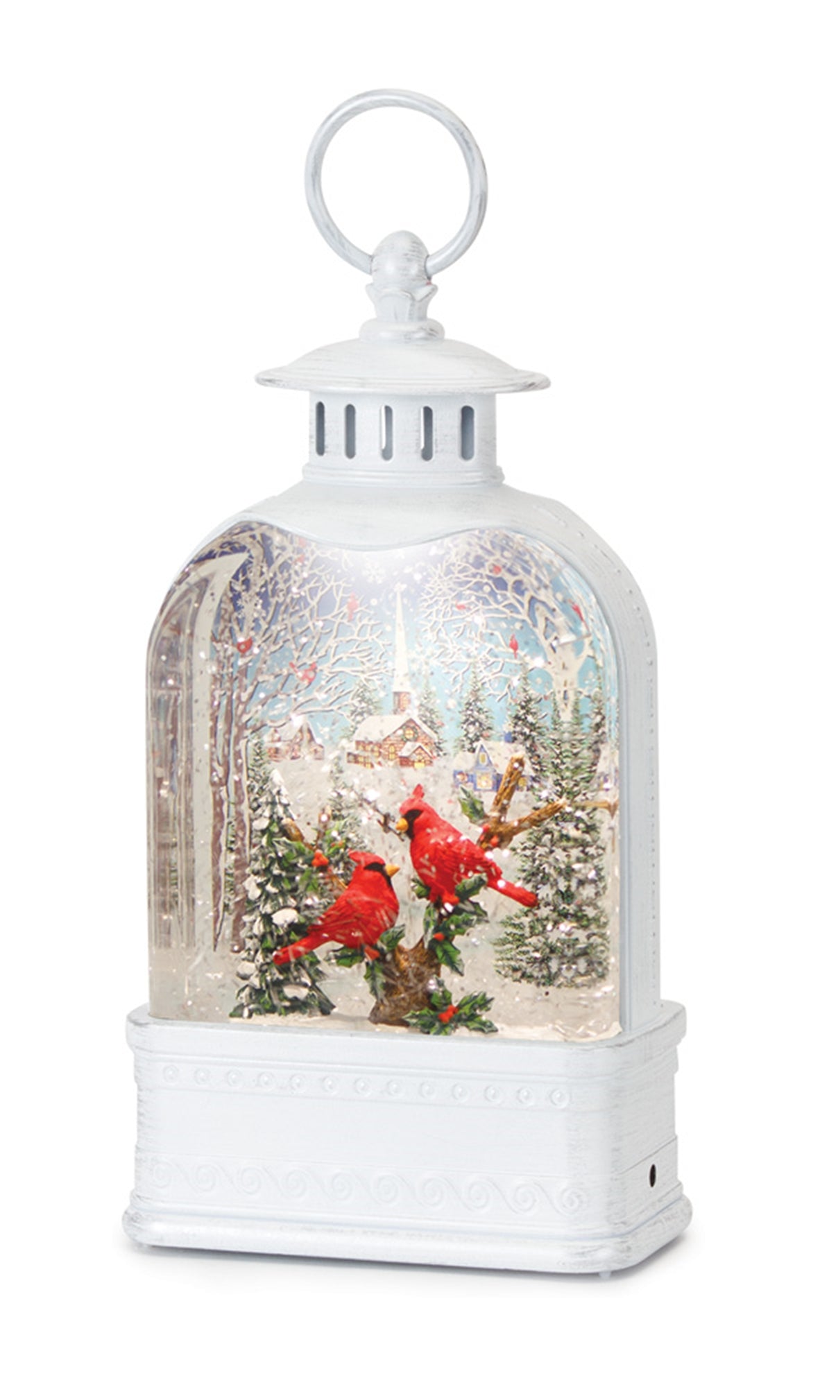 LED Snow Globe Lantern with Cardinal Forest Scene