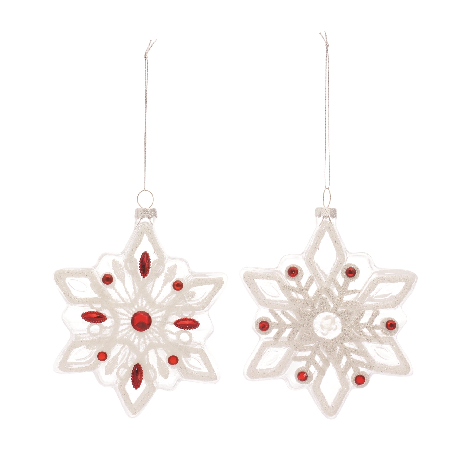 Snowflake Ornament (2 Asst) 5.5”H Glass