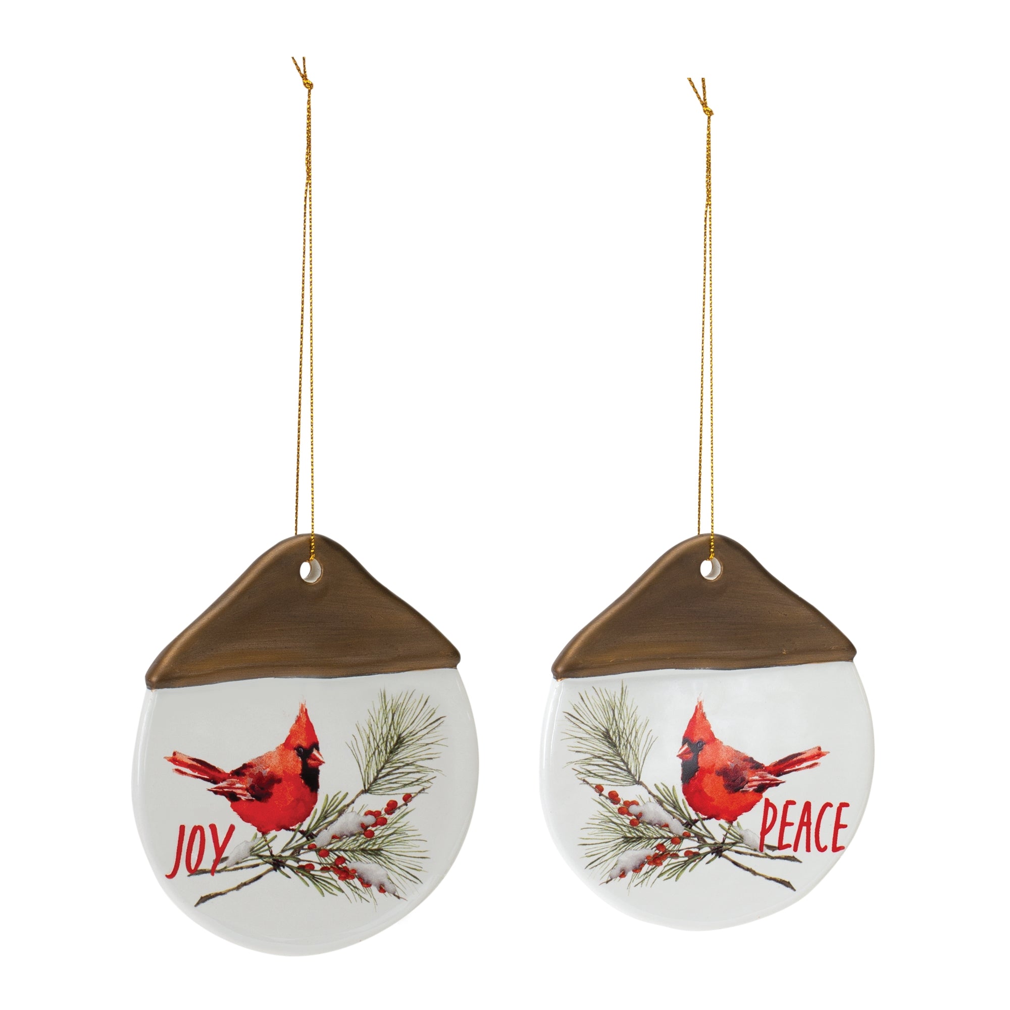 Cardinal Joy and Peace Ornament (2 Asst) 4.5”H Clay