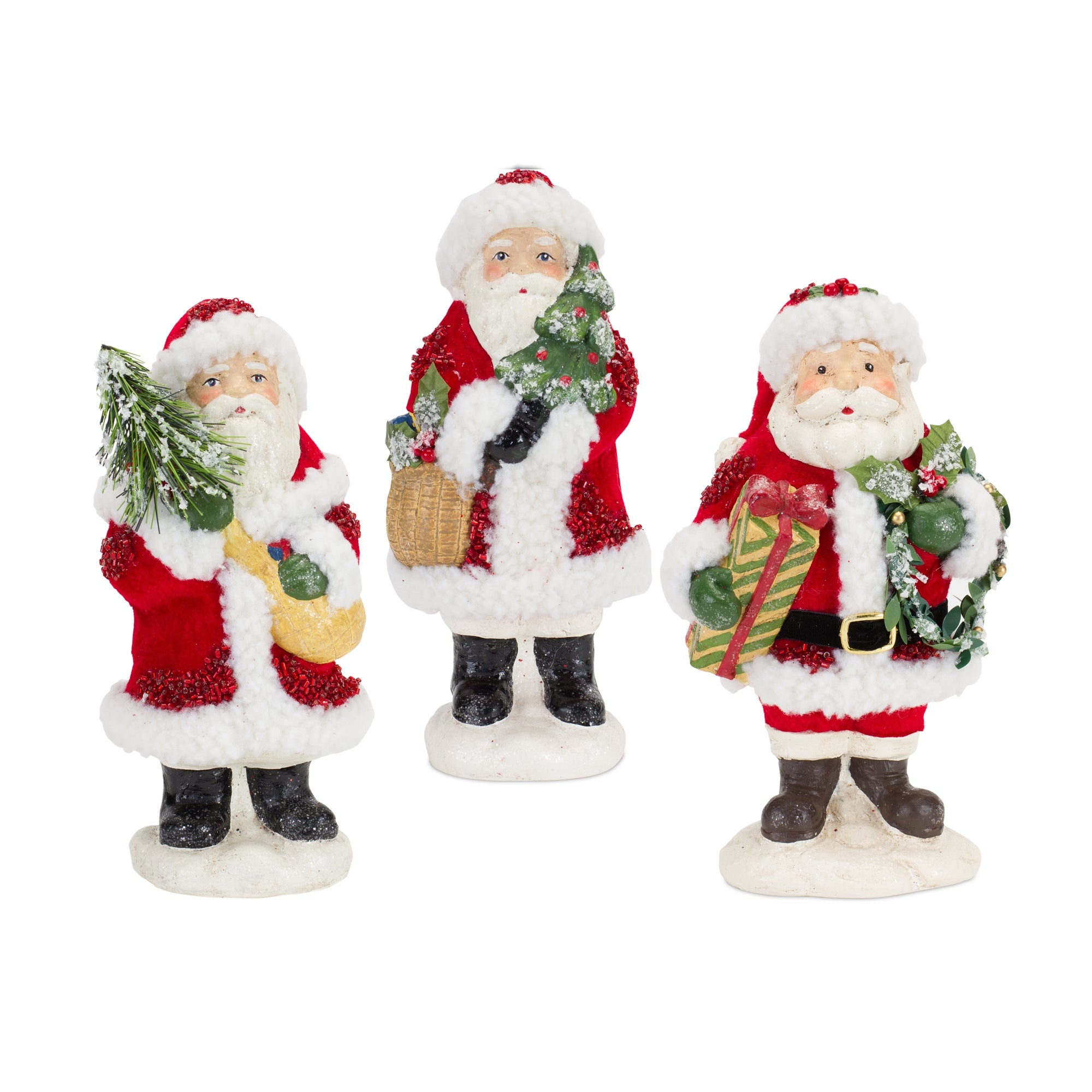 Santa (3 Asst) 8.75”H Paper Pulp
