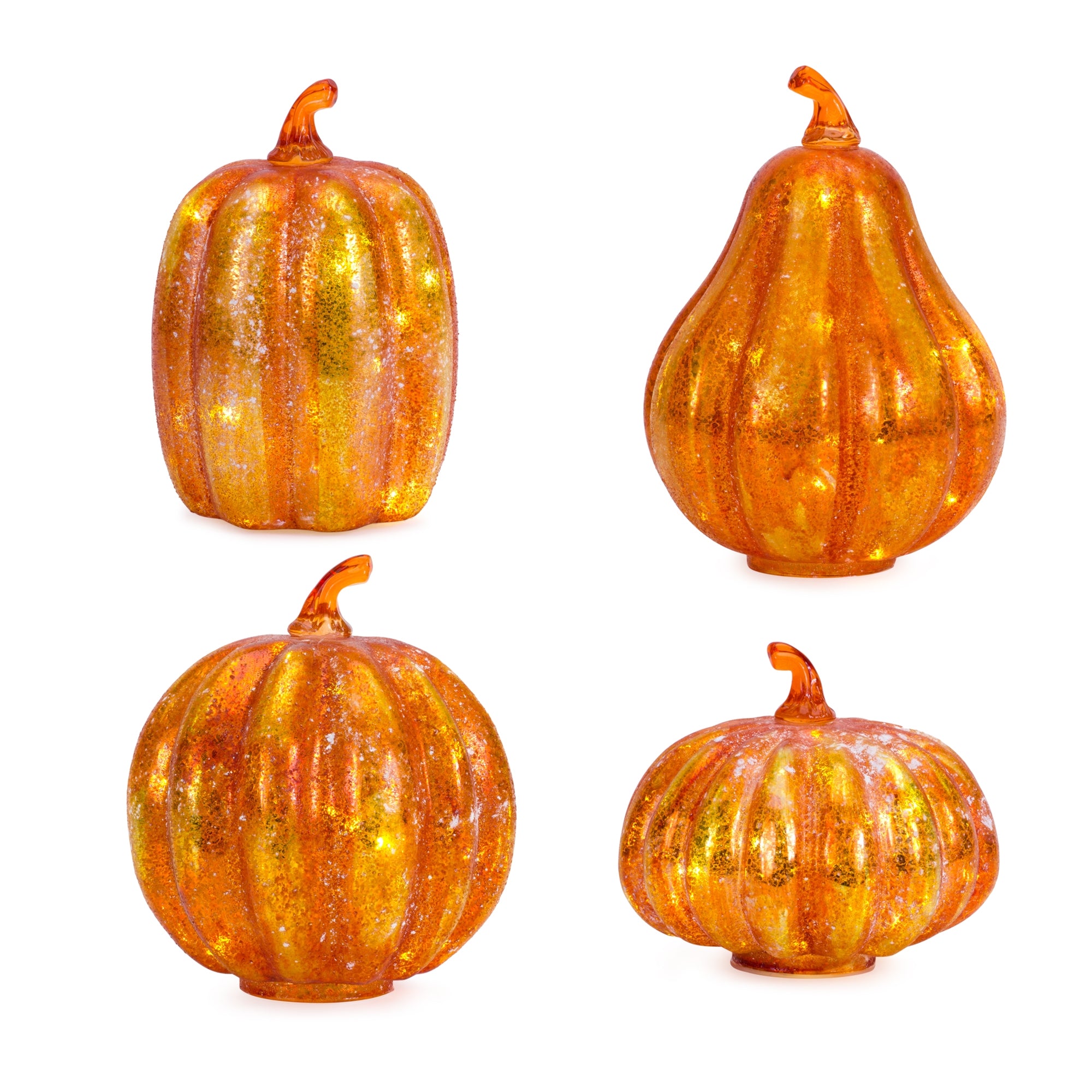 LED Pumpkin (Set of 4) 6.25"H, 7.75"H, 7.75"H, 9.25"H Glass 6 Hr Timer 3 AAA Batteries Not Included