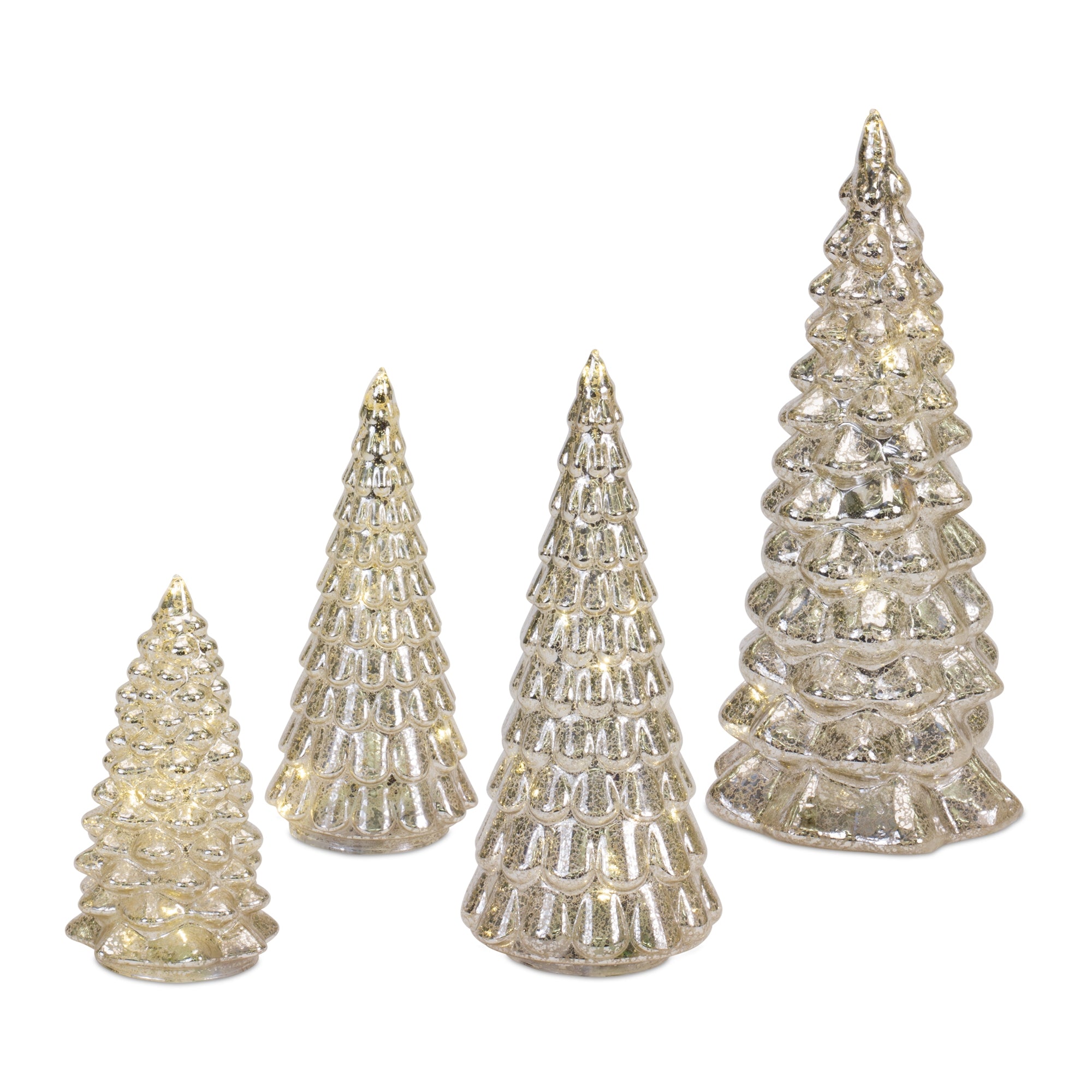 LED Tree (Set of 4) 6.5"H, 7.75"H, 10"H, 12"H Glass 6 Hr Timer 2 AA Batteries Not Included