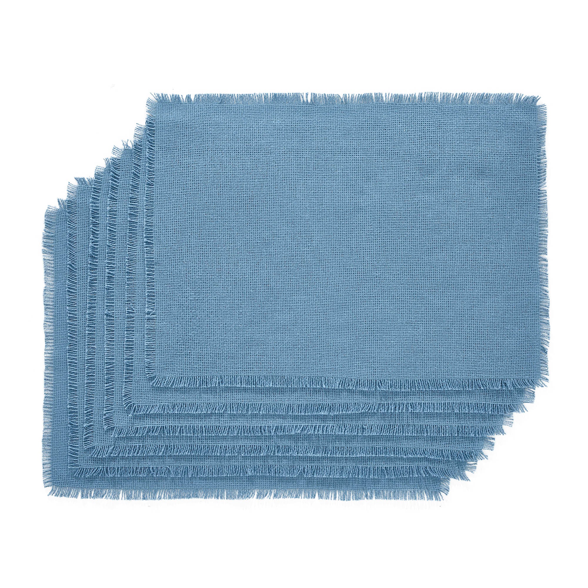 Burlap Blue Placemat Set of 6 Fringed 13x19