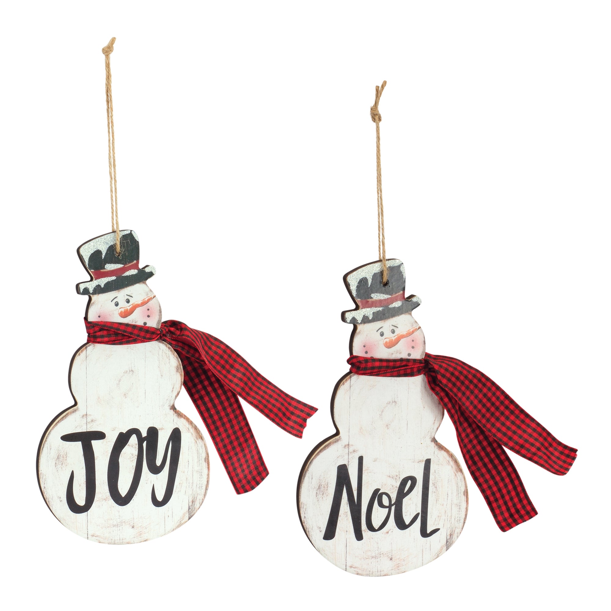 Joy and Noel Snowman Ornament (2 Asst) 7.25”H Wood