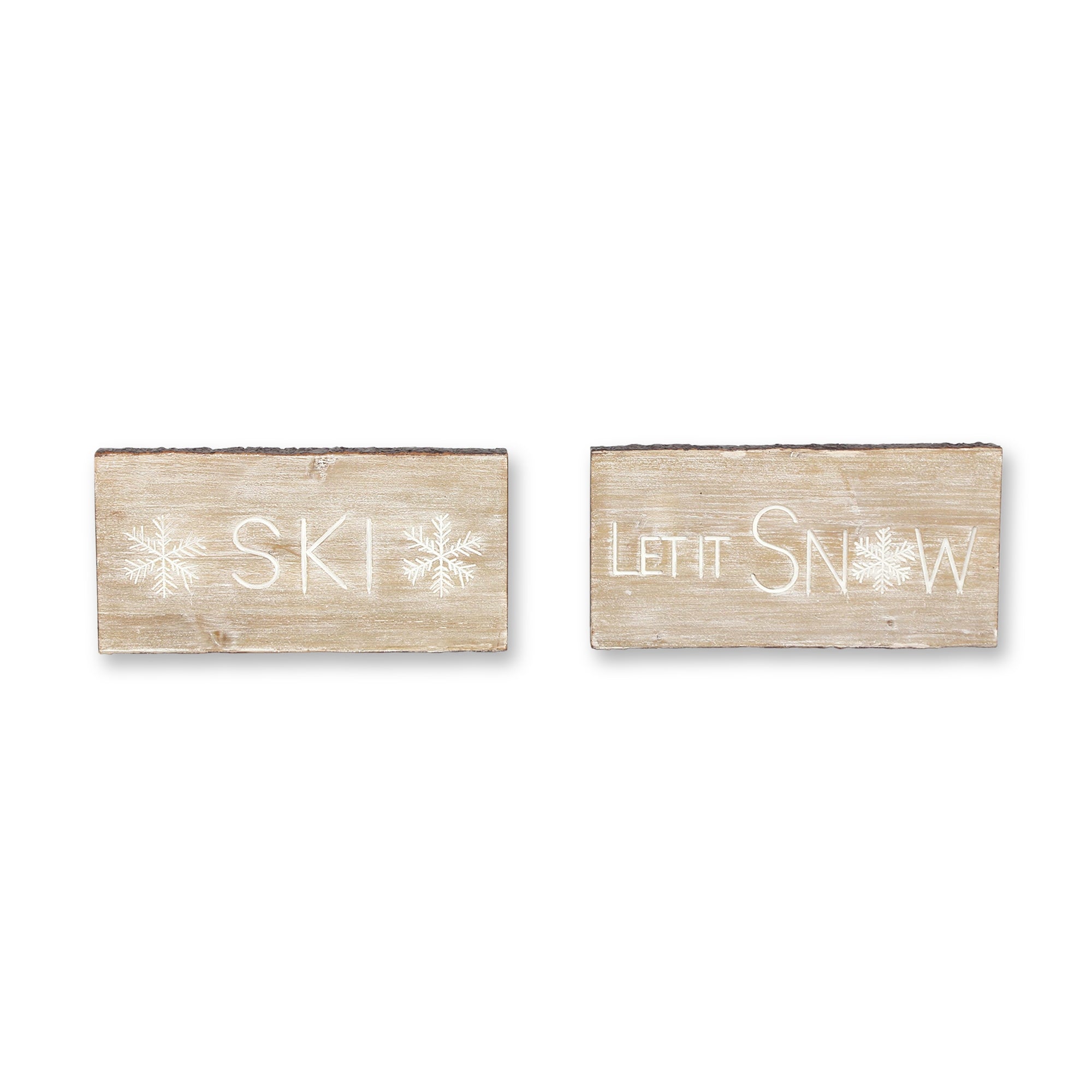 Let It Snow and Ski Plaque (2 Asst) 15.75"L x 7.75"H Wood