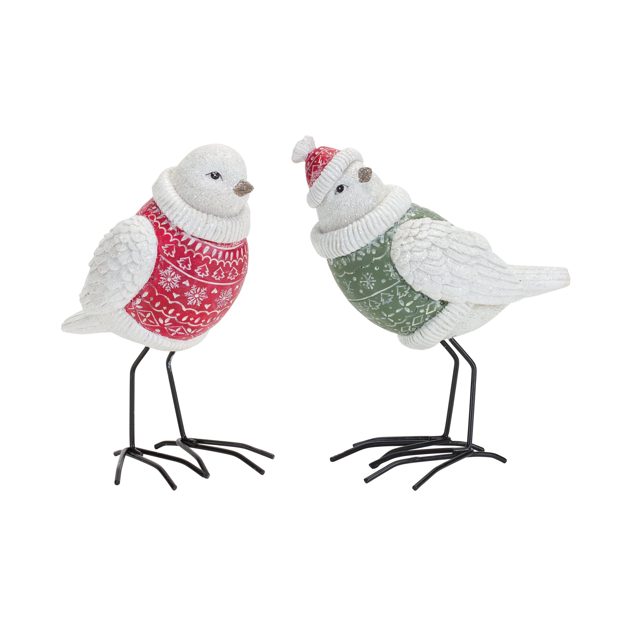 Winter Bird Figurine with Nordic Sweater Accent (Set of 2)