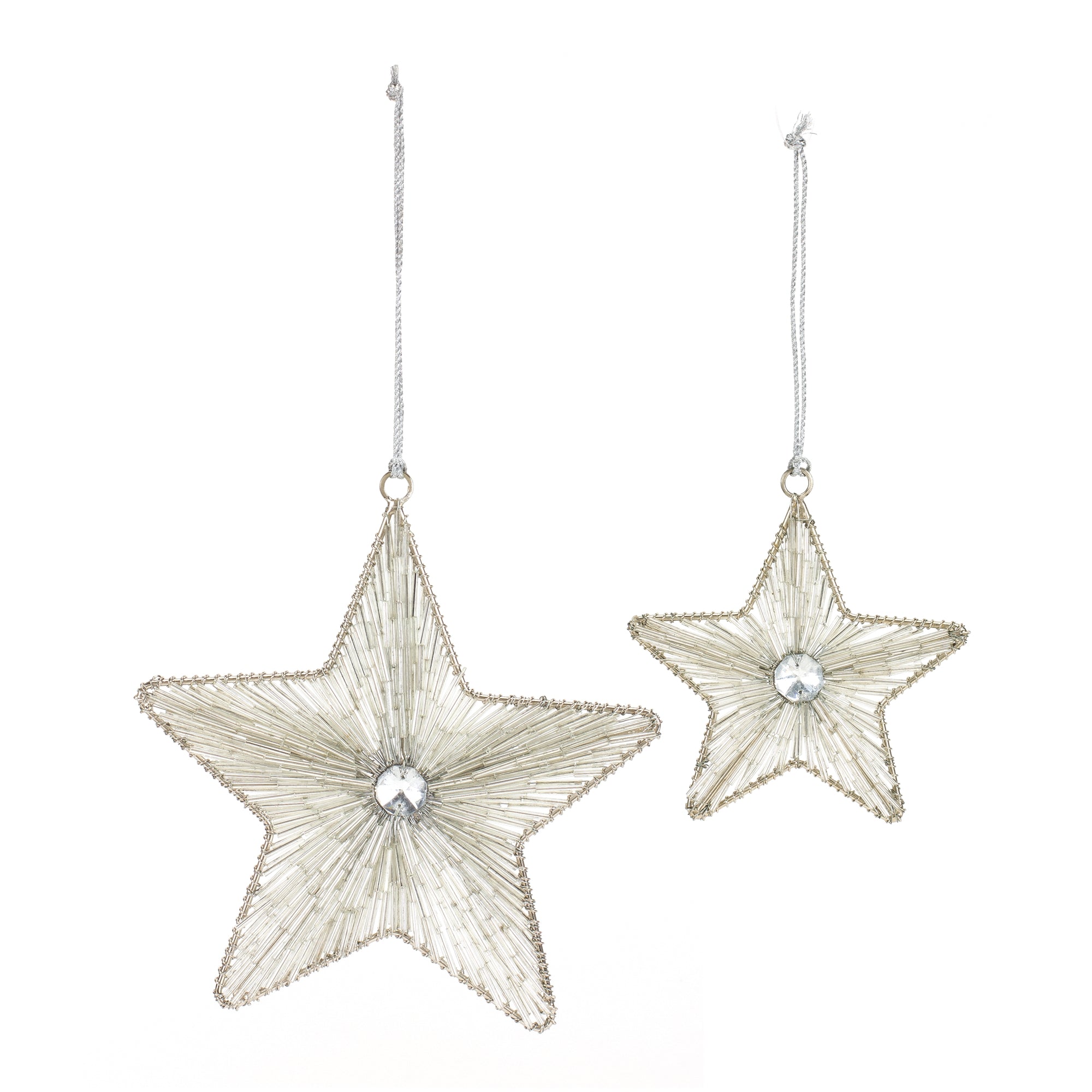 Star Ornament (Set of 2) 4"H, 5.75"H Iron/Glass Bead