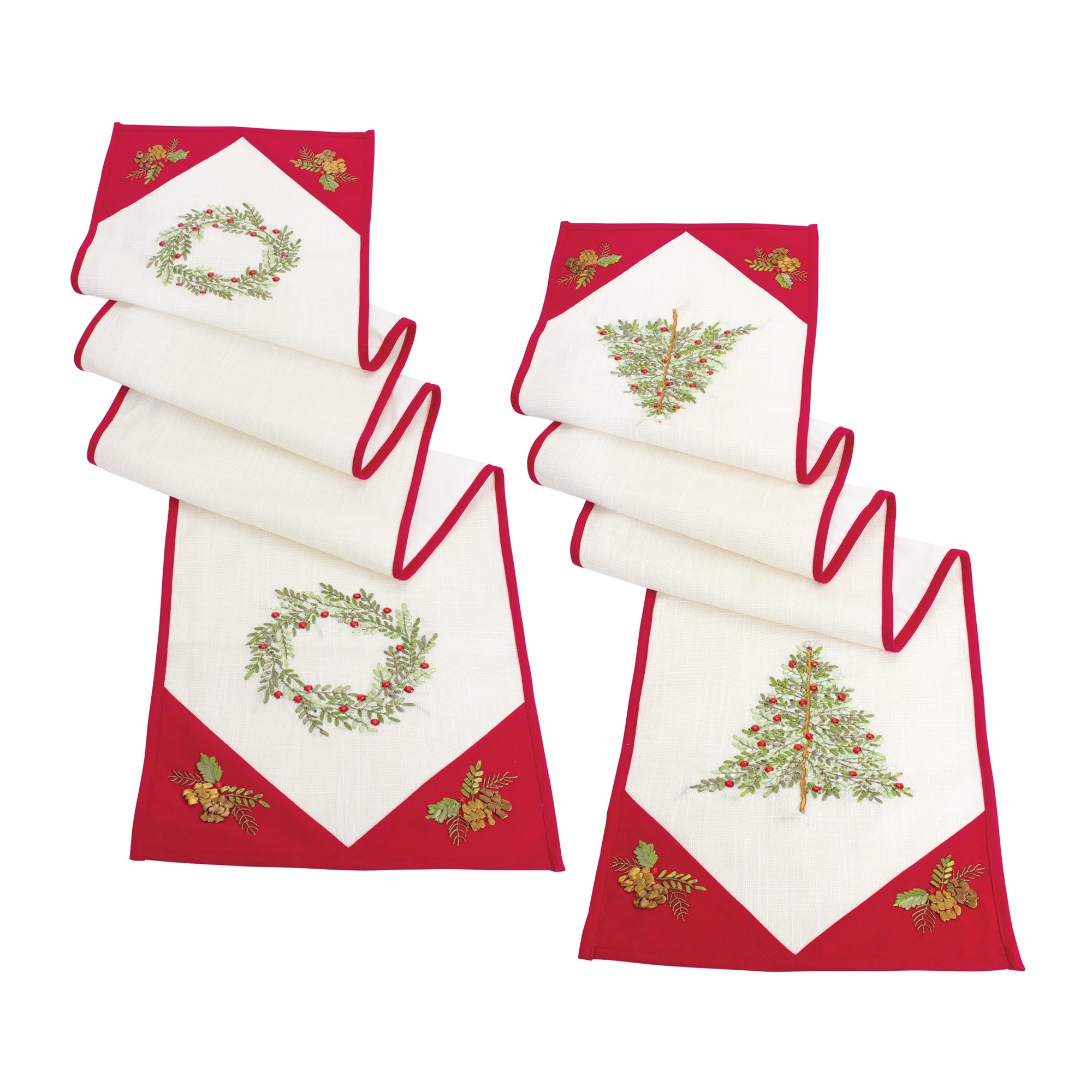 Ribbon Embroidered Tree and Wreath Table Runner (Set of 2)