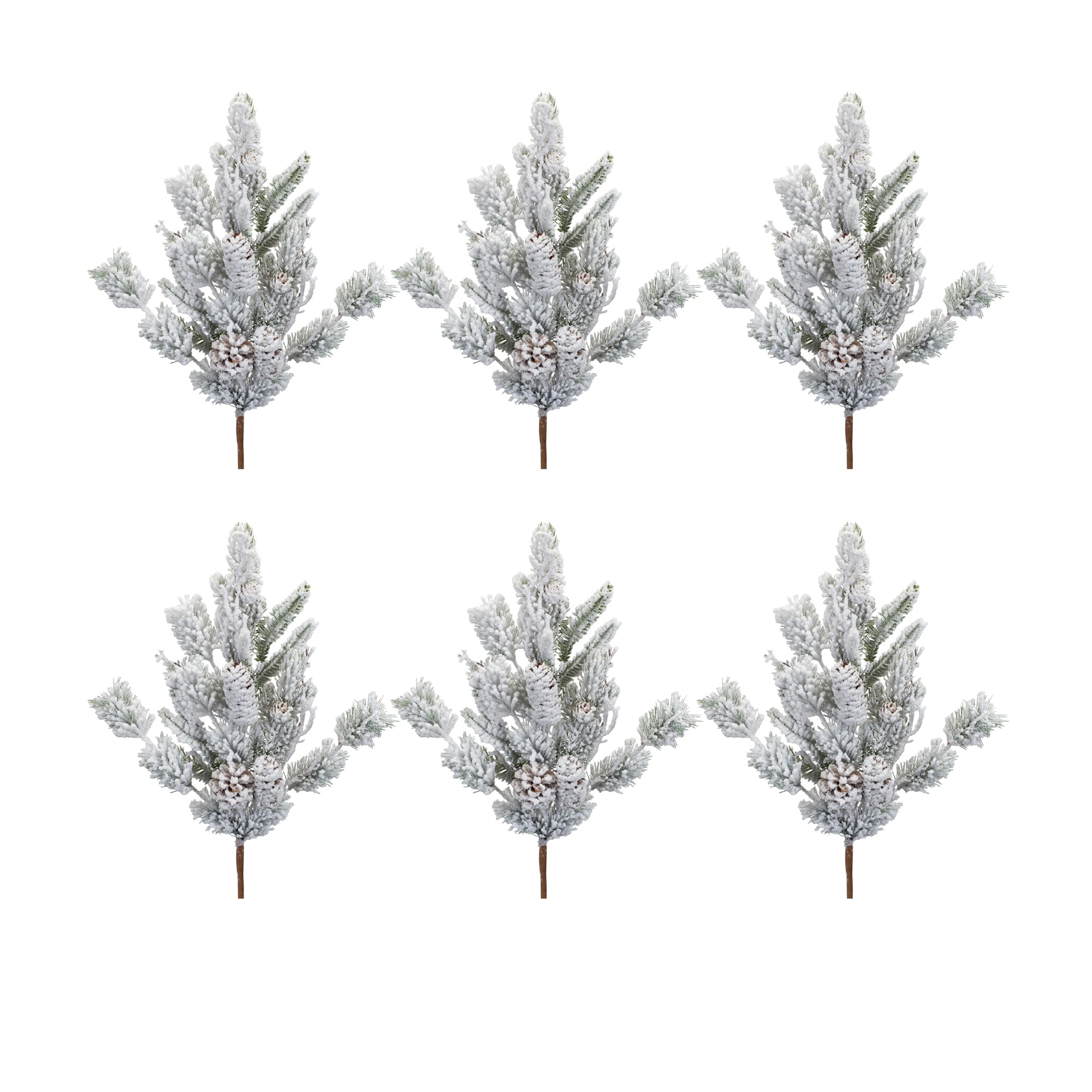 Flocked Mixed Pine Spray with Pinecone (Set of 6)