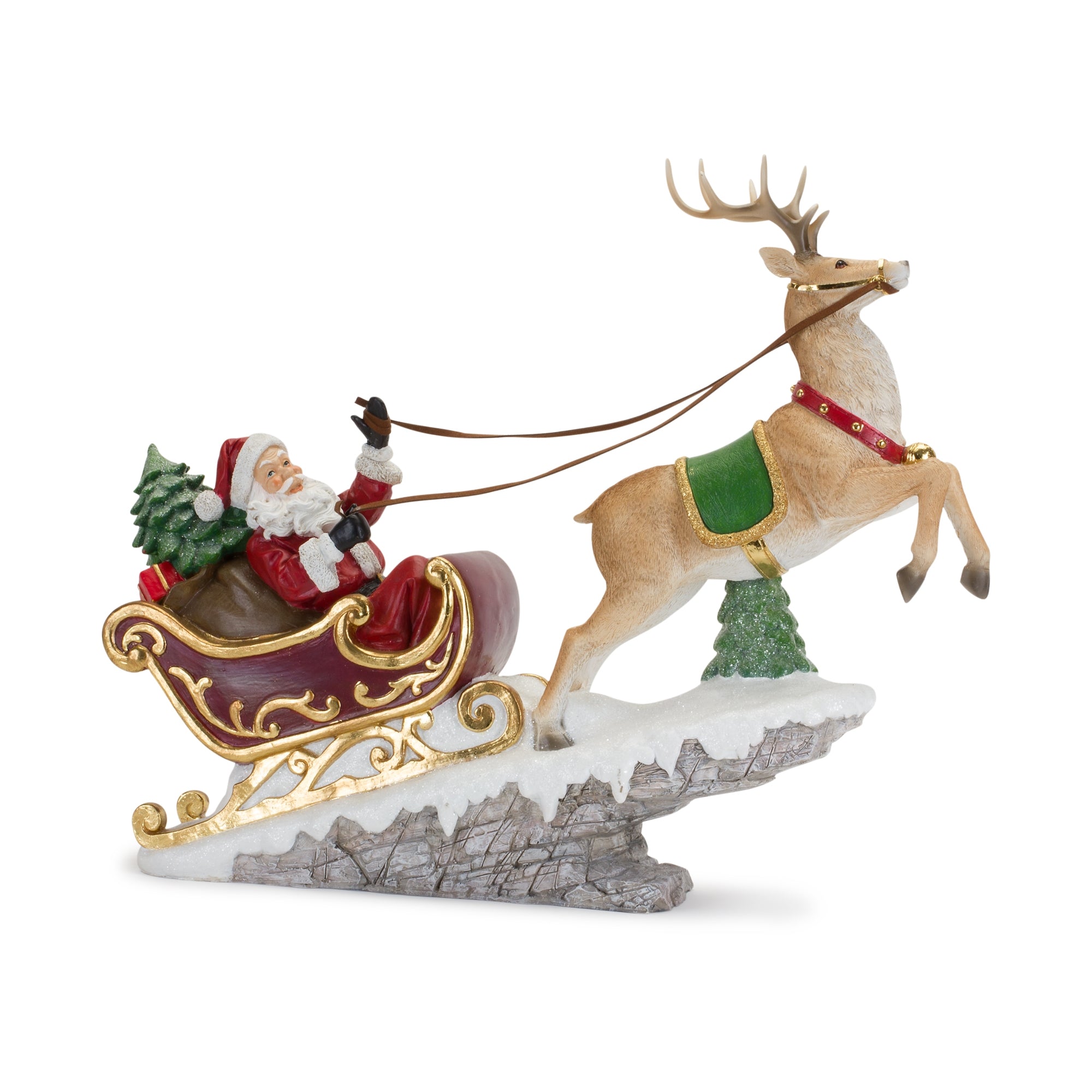 Santa in Sleigh with Reindeer Figurine
