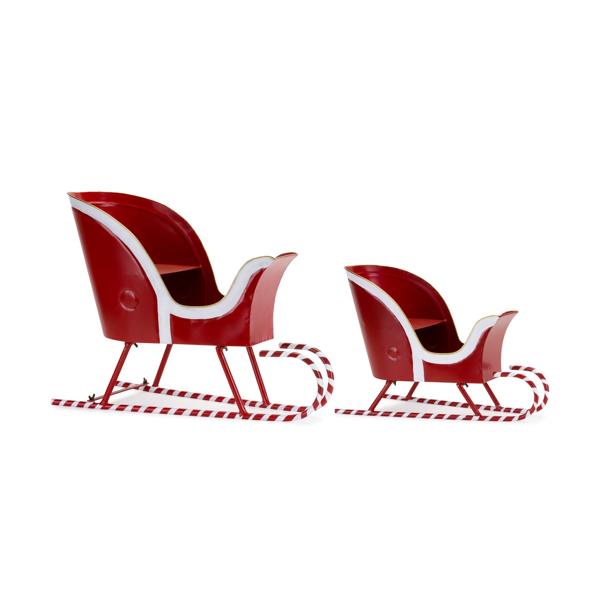 Metal Sleigh Décor with Candy Cane Accent (Set of 2)