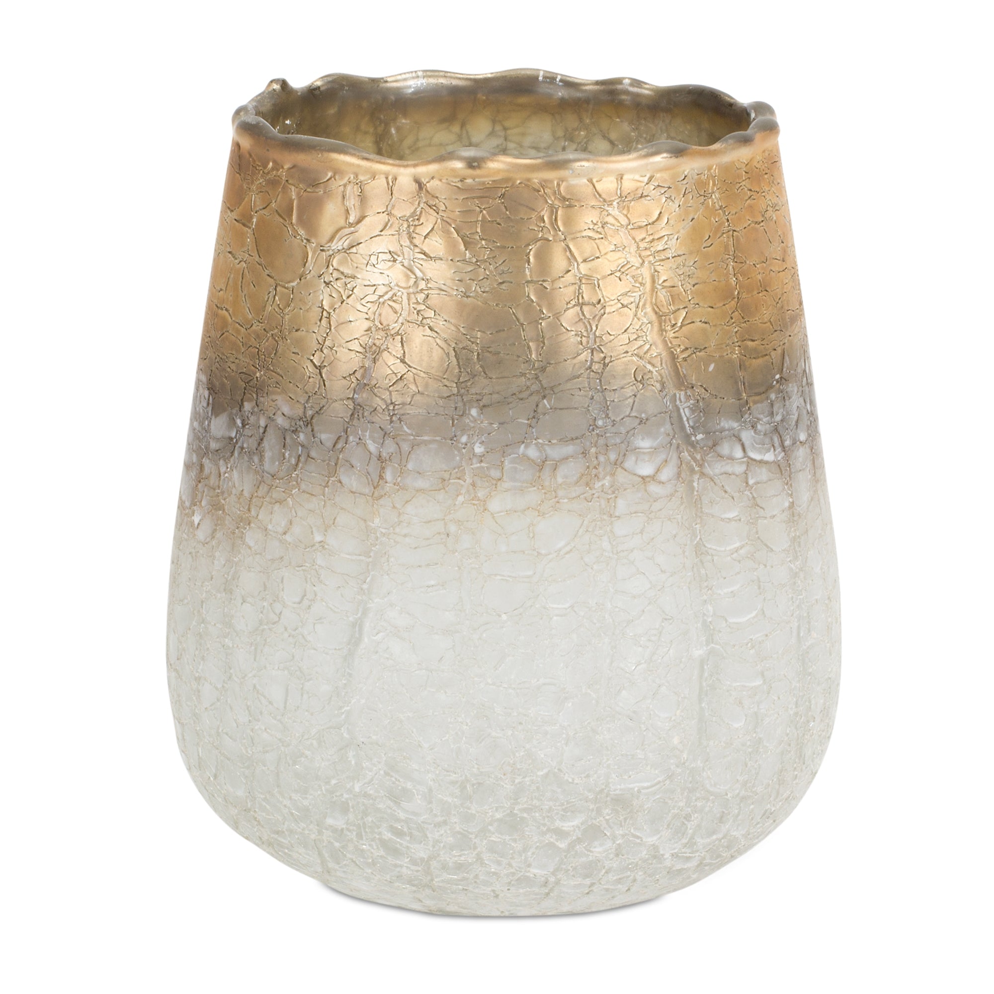Gold and White Ombre Glass Vase Candle Holder 6"H