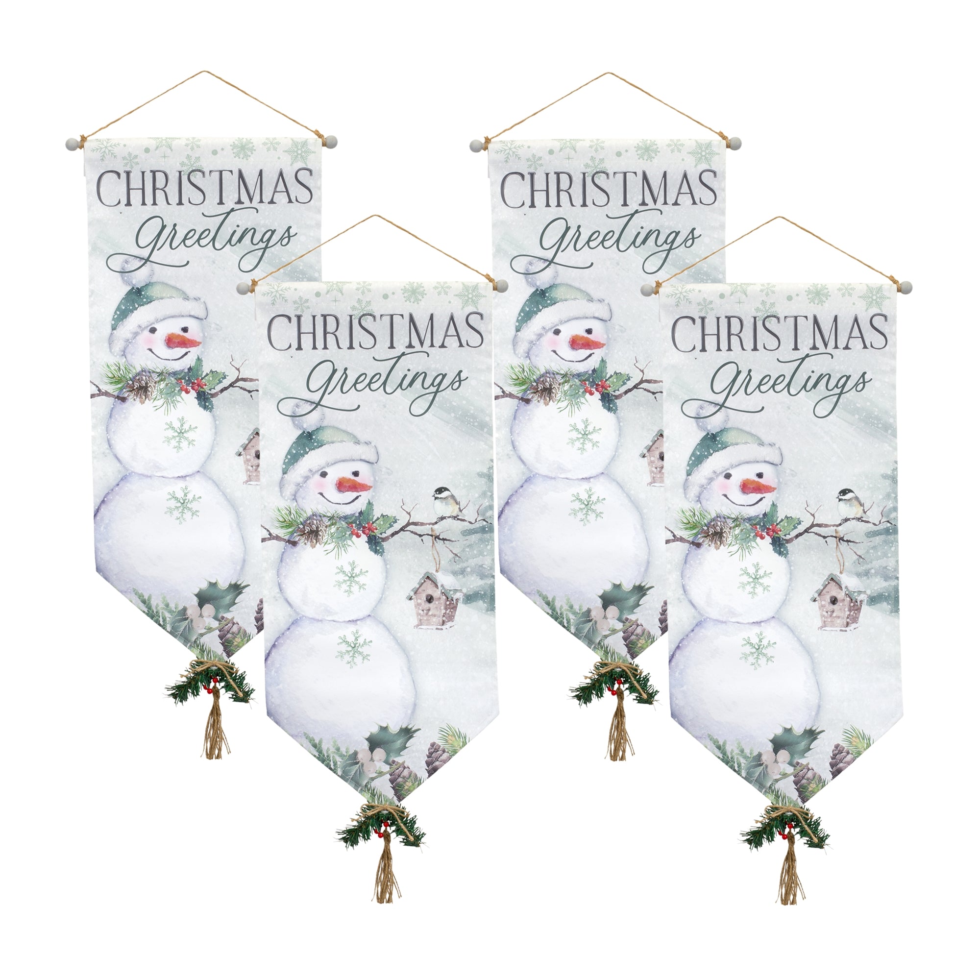 Traditional Christmas Greetings Canvas Banner (Set of 4)