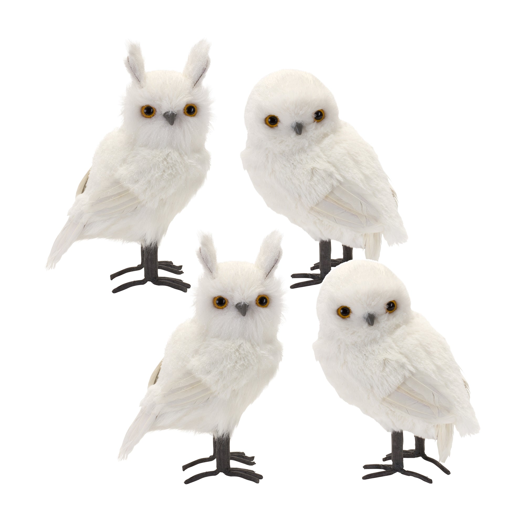 White Winter Owl Foam Decoration (Set of 4)