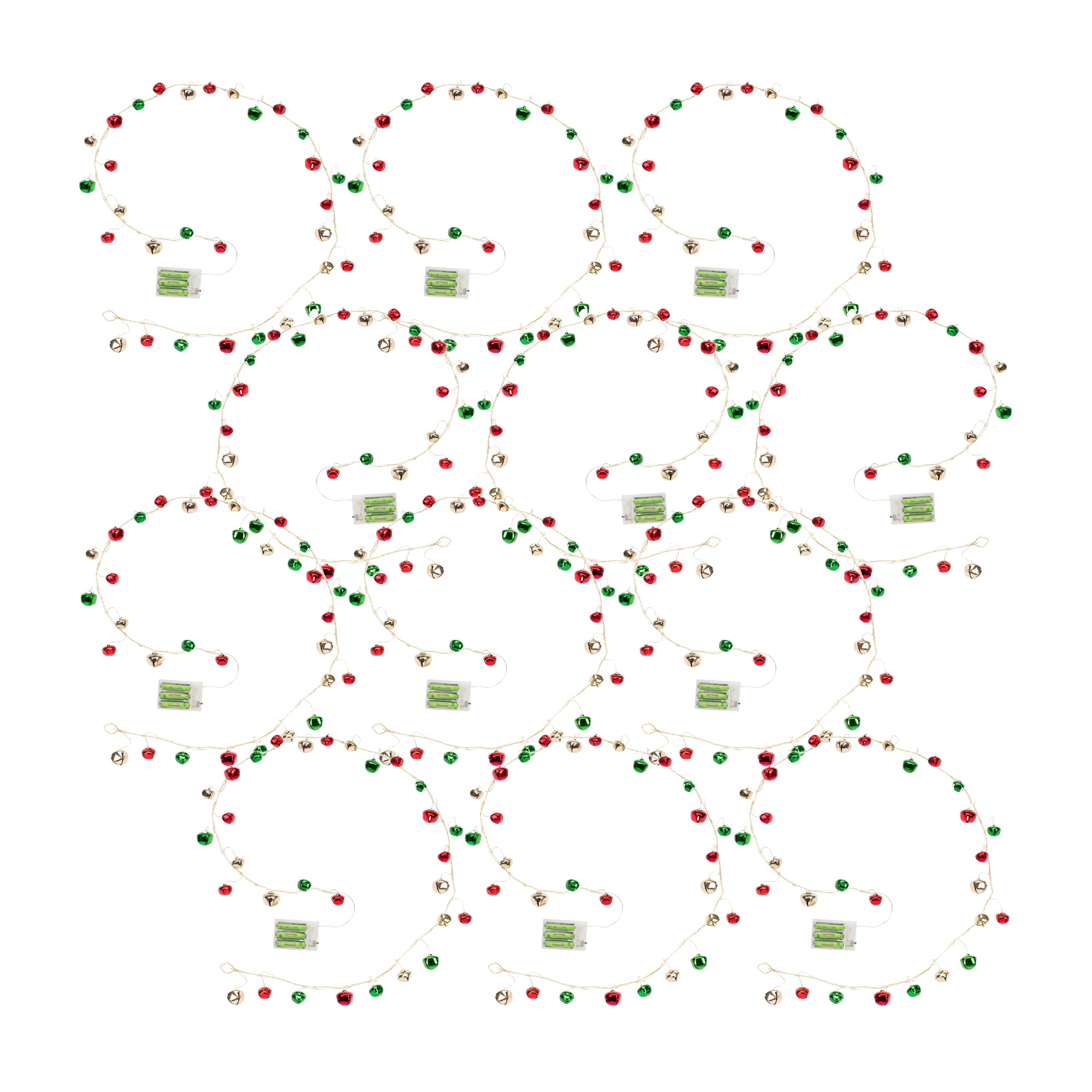 LED Lighted Sleigh Bell String Garland (Set of 12)