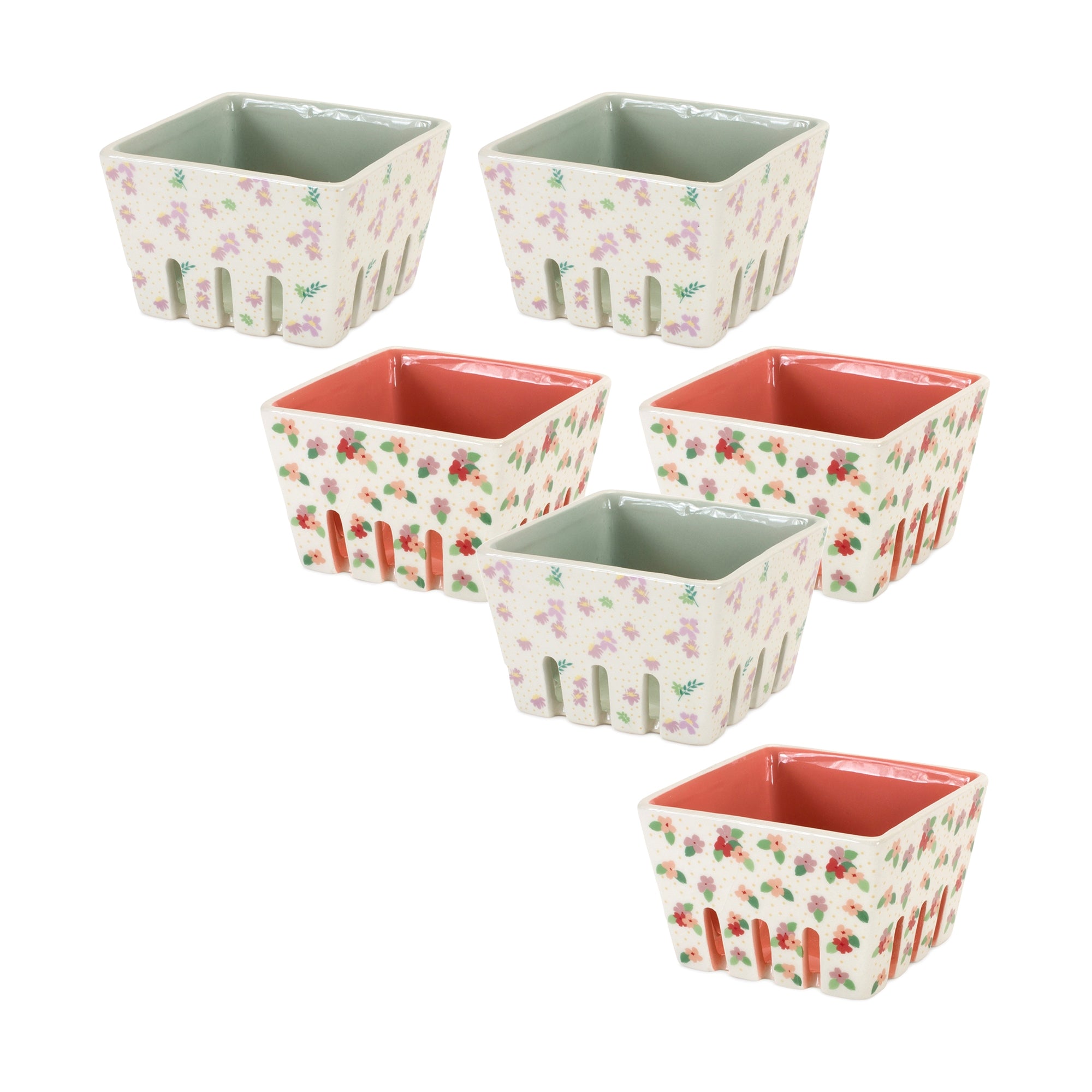 Ceramic Berry Container with Floral Design (Set of 6)