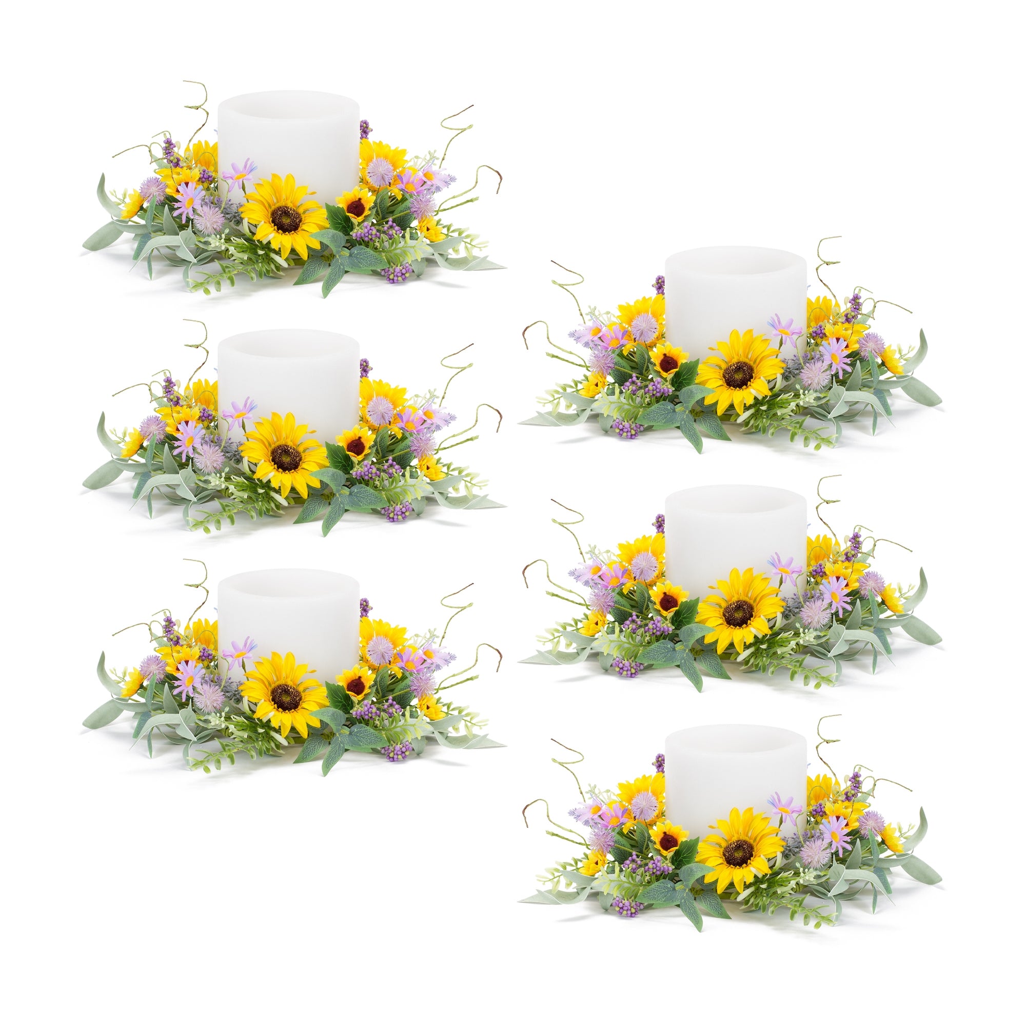 Mixed Sunflower and Thistle Candle Ring (Set of 6)