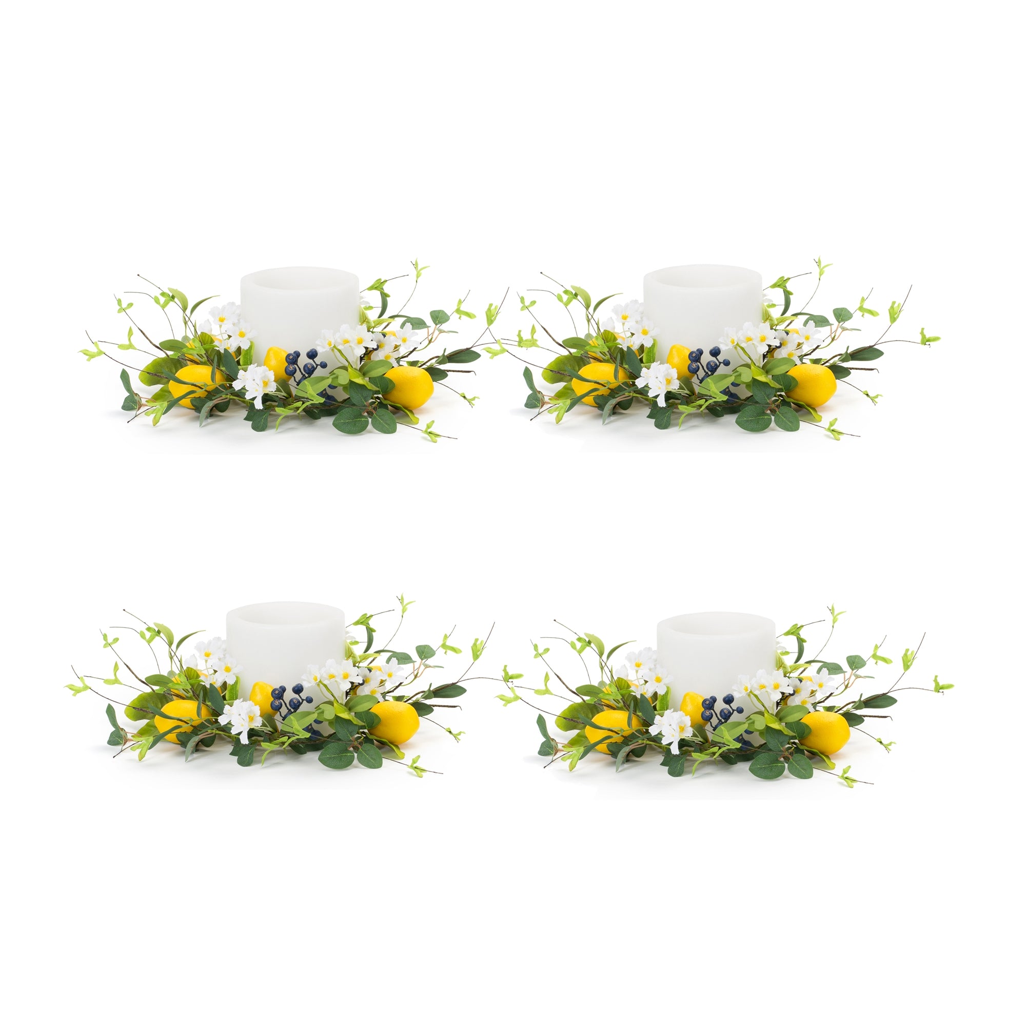 Lemon and Blue Berry Floral Candle Ring (Set of 6)
