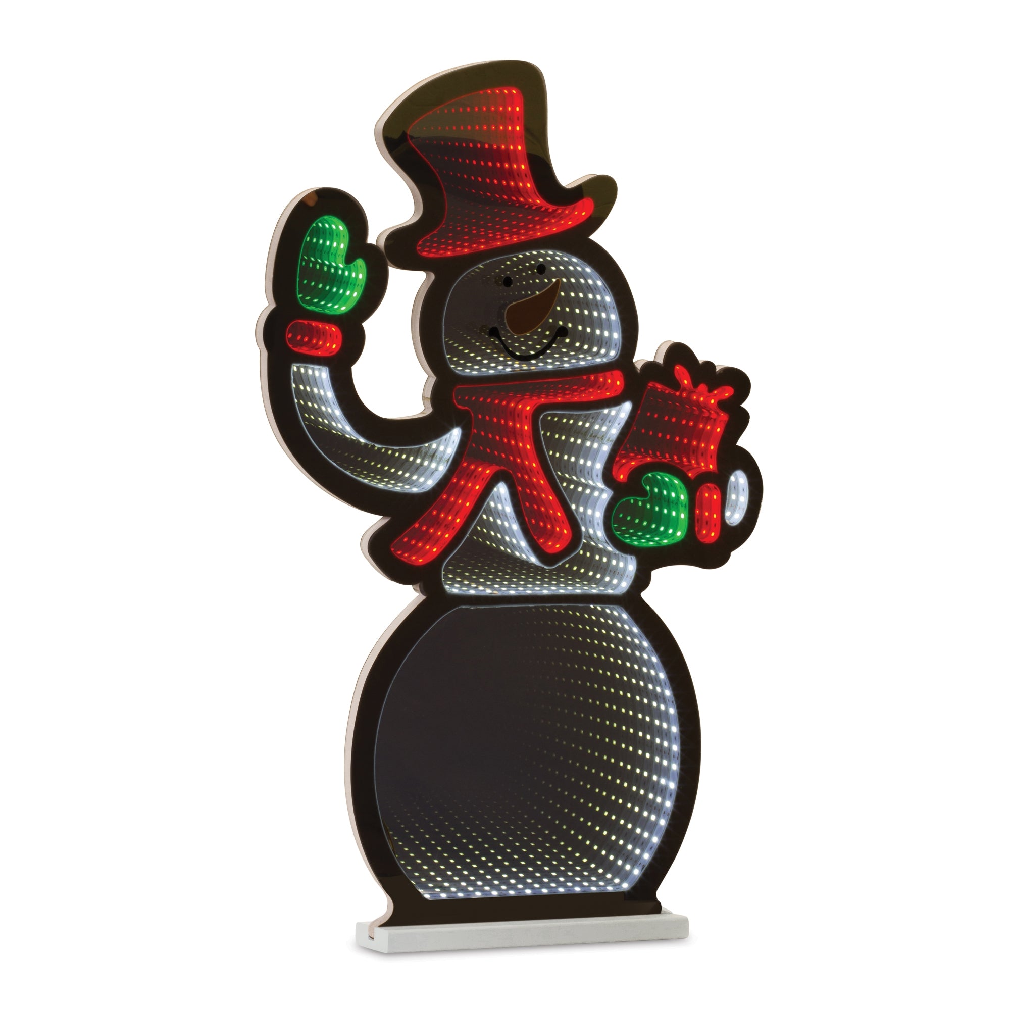 Snowman w/Present Infinity Light 20"L x 29.5"H Acrylic UL Plug