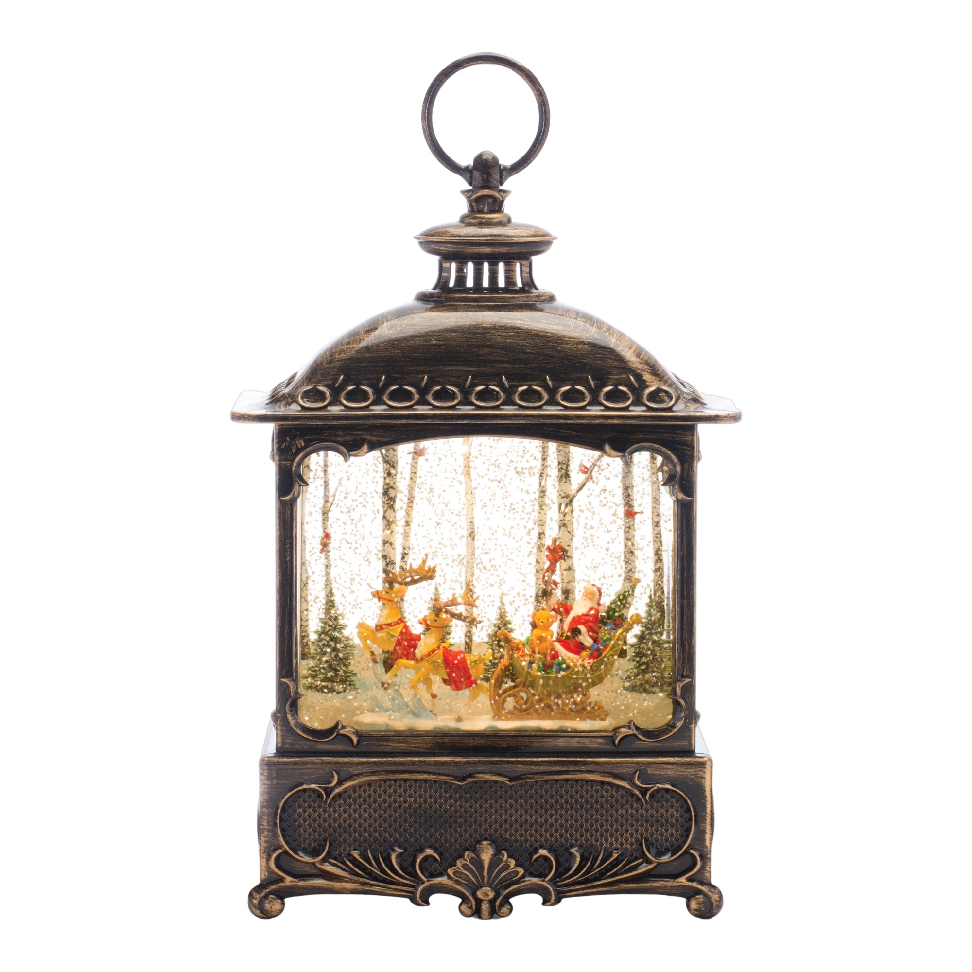 LED Snow Globe Lantern with Santa's Sleigh Scene
