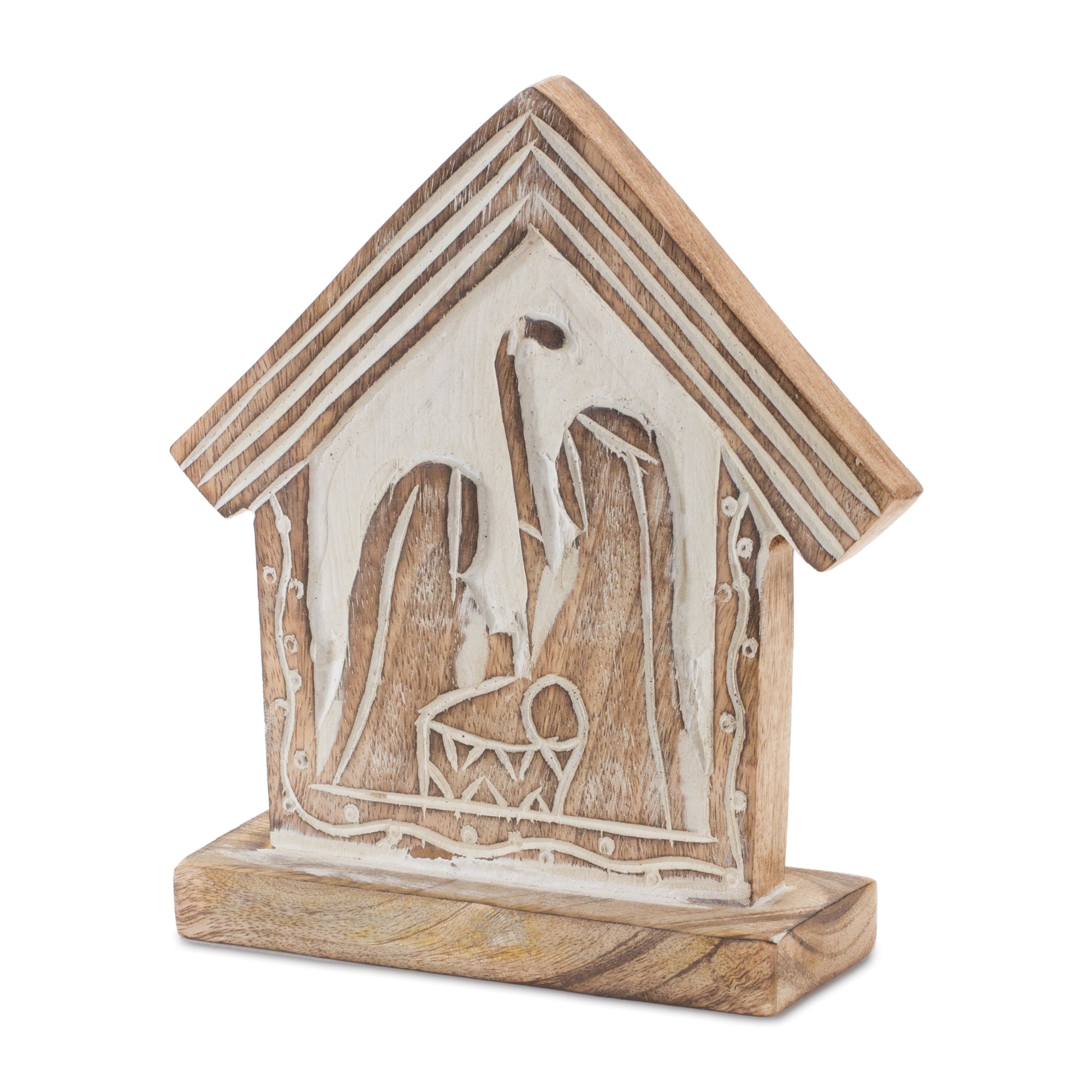 Wood Carved Nativity Barn (Set of 2)