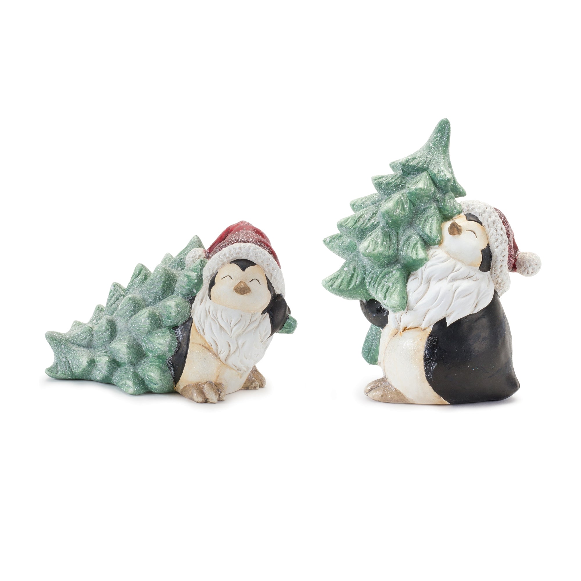 Holiday Penguin with Pine Tree Figurine (Set of 2)