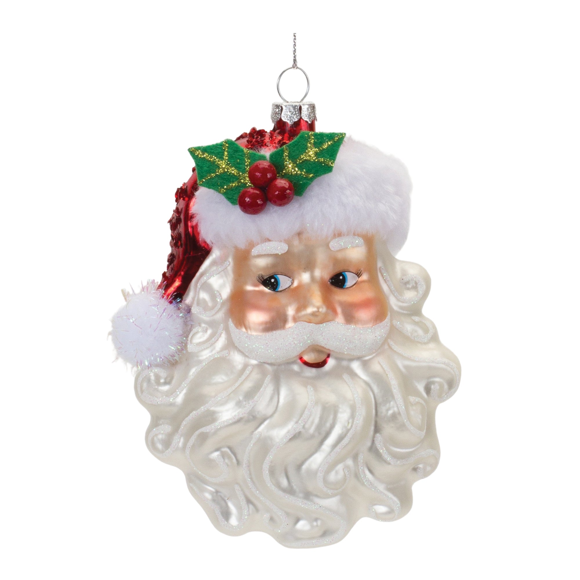 Glittered Glass Santa Ornament (S/6)