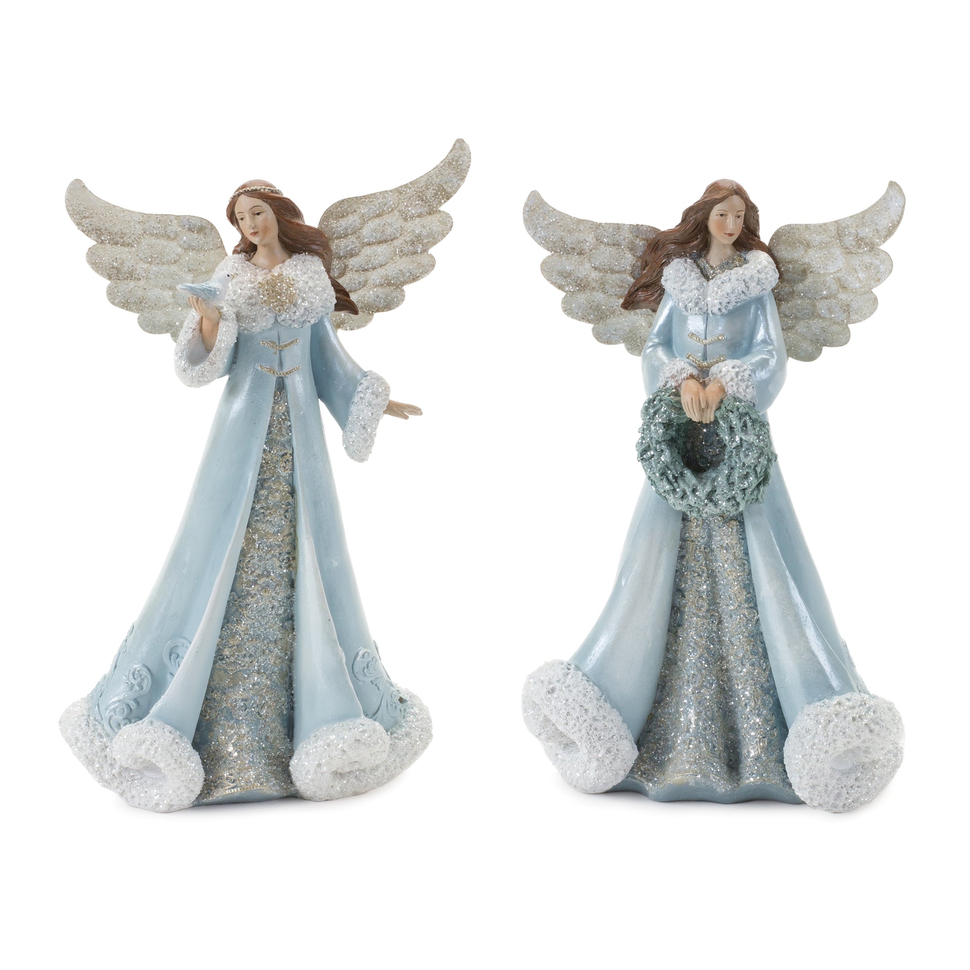 Angel w/Bird & Wreath (2 Asst) 10.5”H Resin