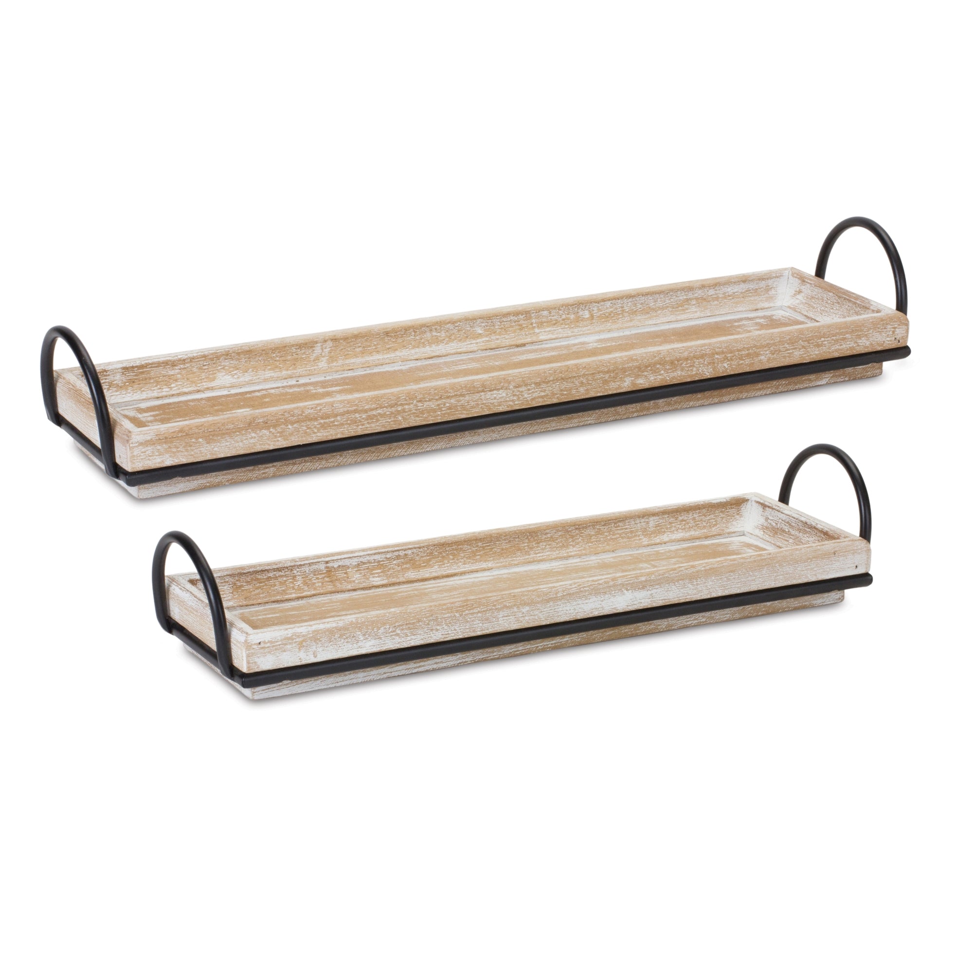 Decorative Wooden Tray with Handles (Set of 2)