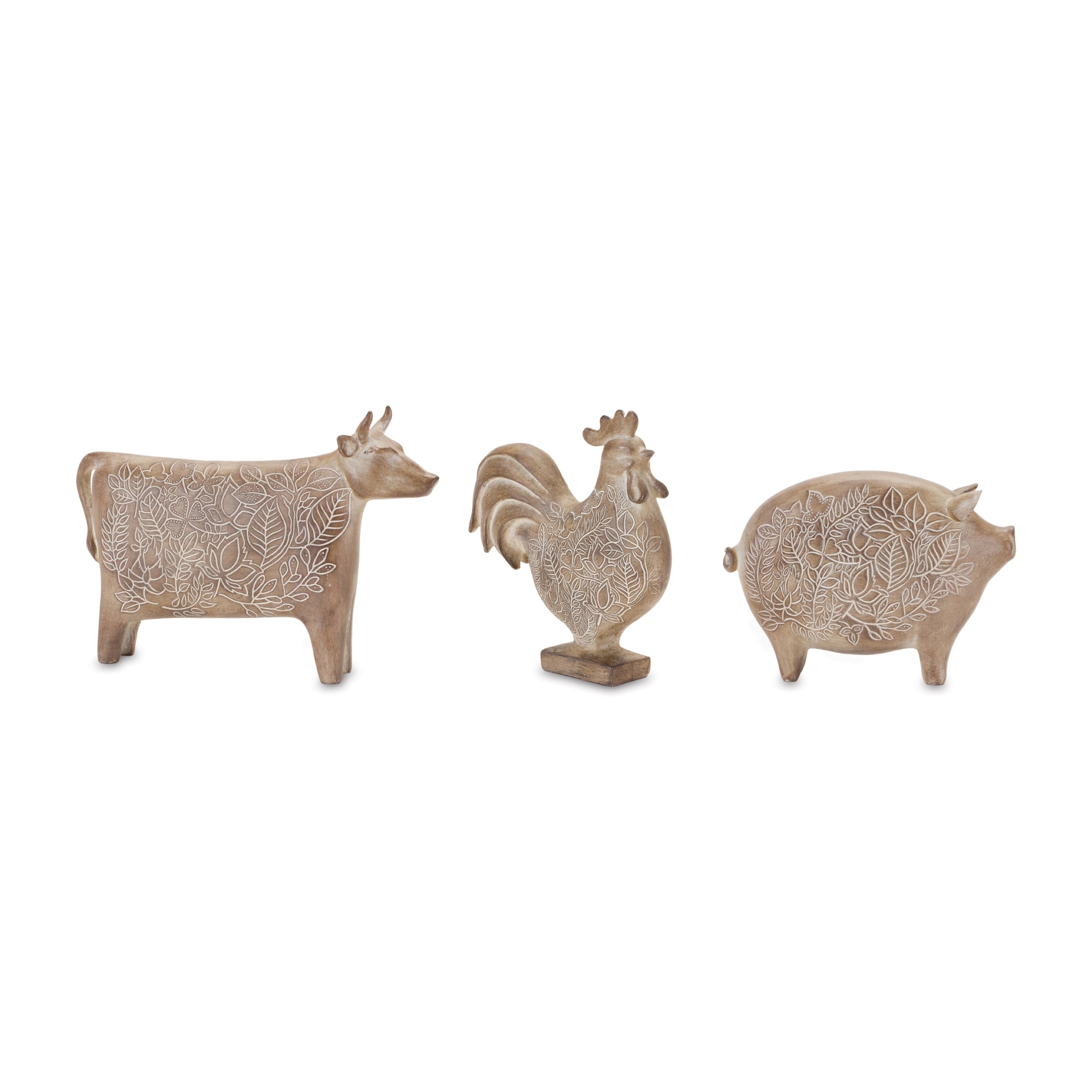 Floral Etched Farm Animal (Set of 3)