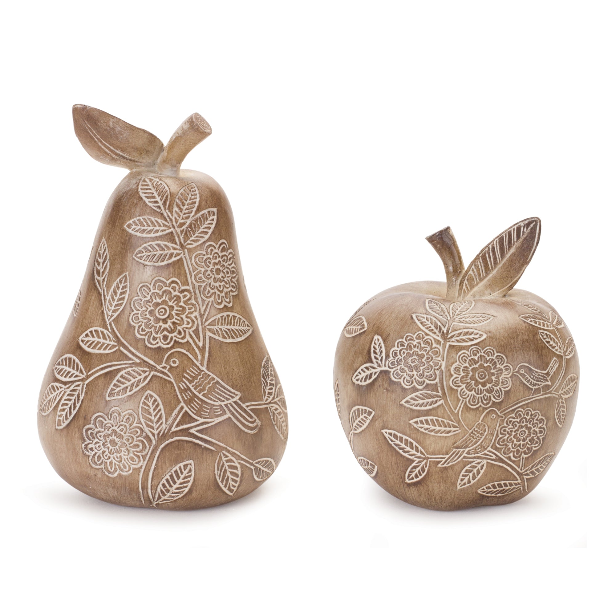 Floral Etched Pear and Apple Décor (Set of 2)