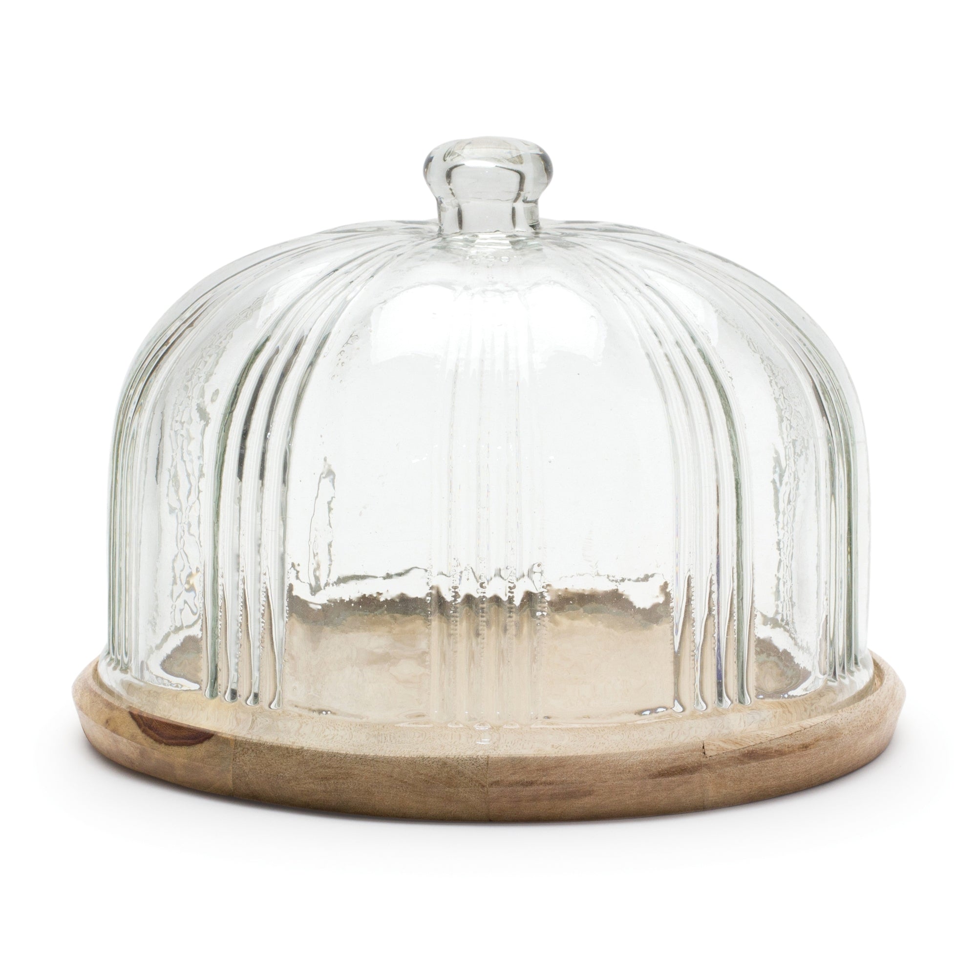 Glass Cloche with Wood Plate 10.5"D