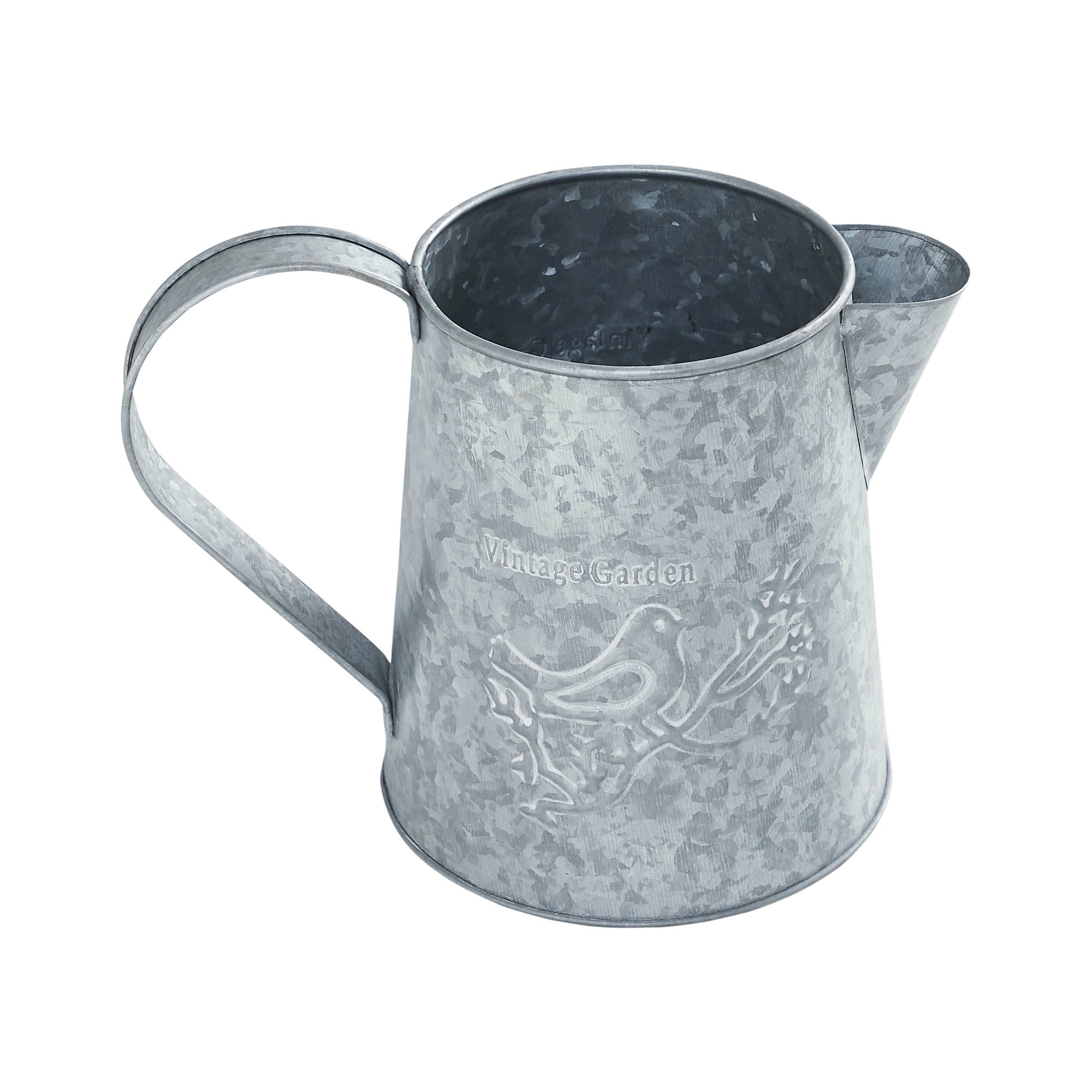 Spring In Bloom Galvanized Metal Vintage Garden Bird Decorative Pitcher 6.75x8.75x5.5