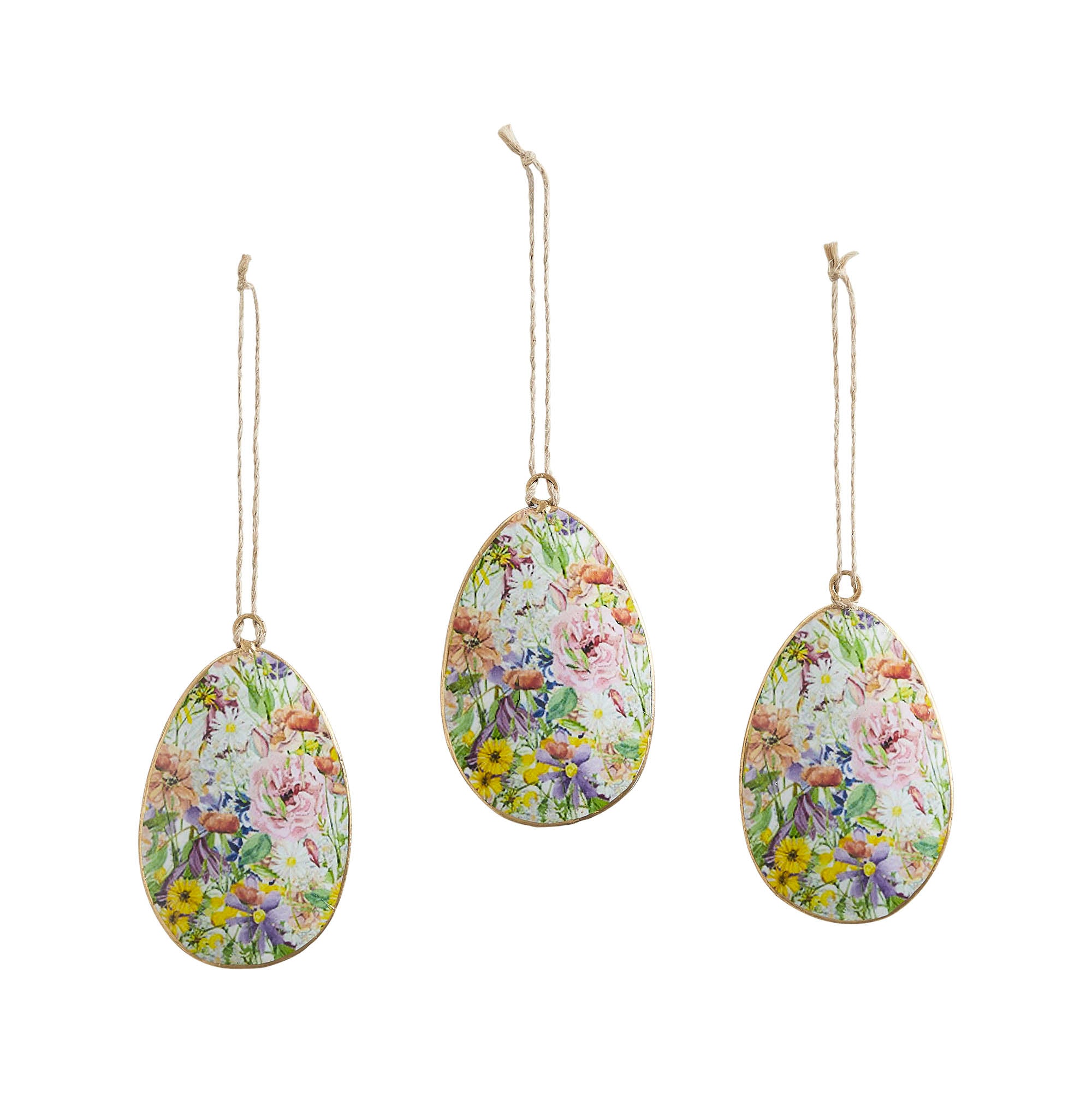 Spring In Bloom Metal Floral Egg Ornament Set of 3 4x2.5